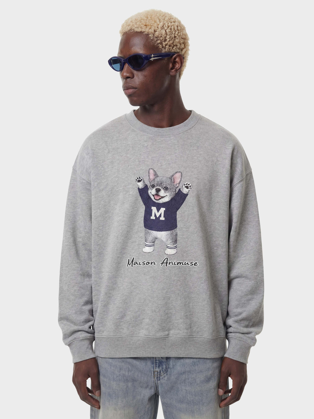 Unisex Heavyweight Cotton Sweatshirt- French Bulldog - Blue