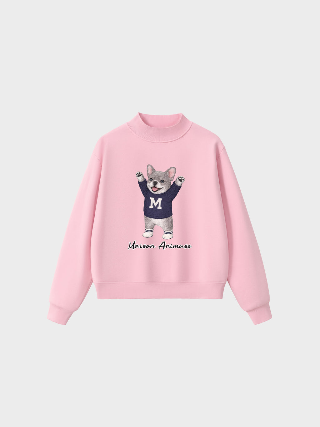 Fleece Mid-Neck Sweatshirt - Blue French Bulldog