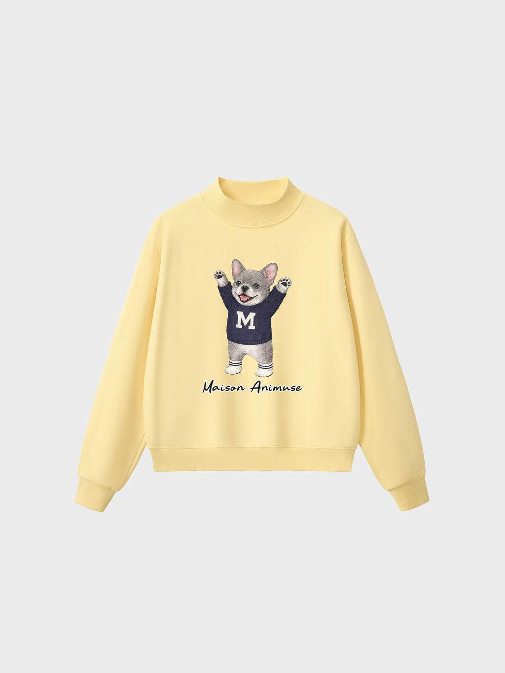 Fleece Mid-Neck Sweatshirt - Blue French Bulldog