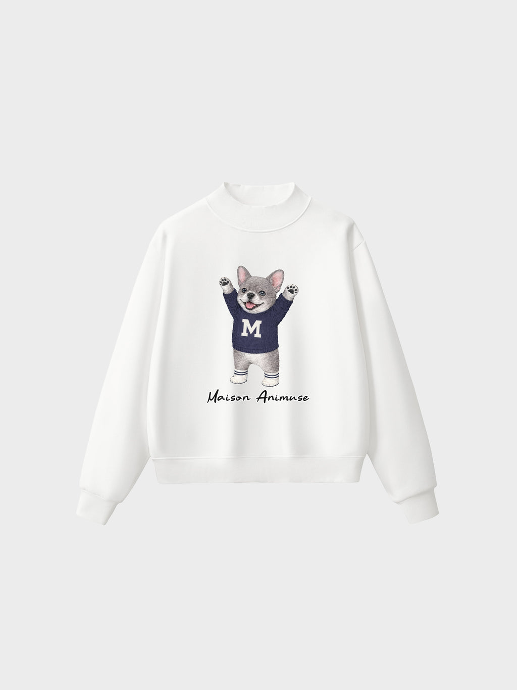 Fleece Mid-Neck Sweatshirt - Blue French Bulldog