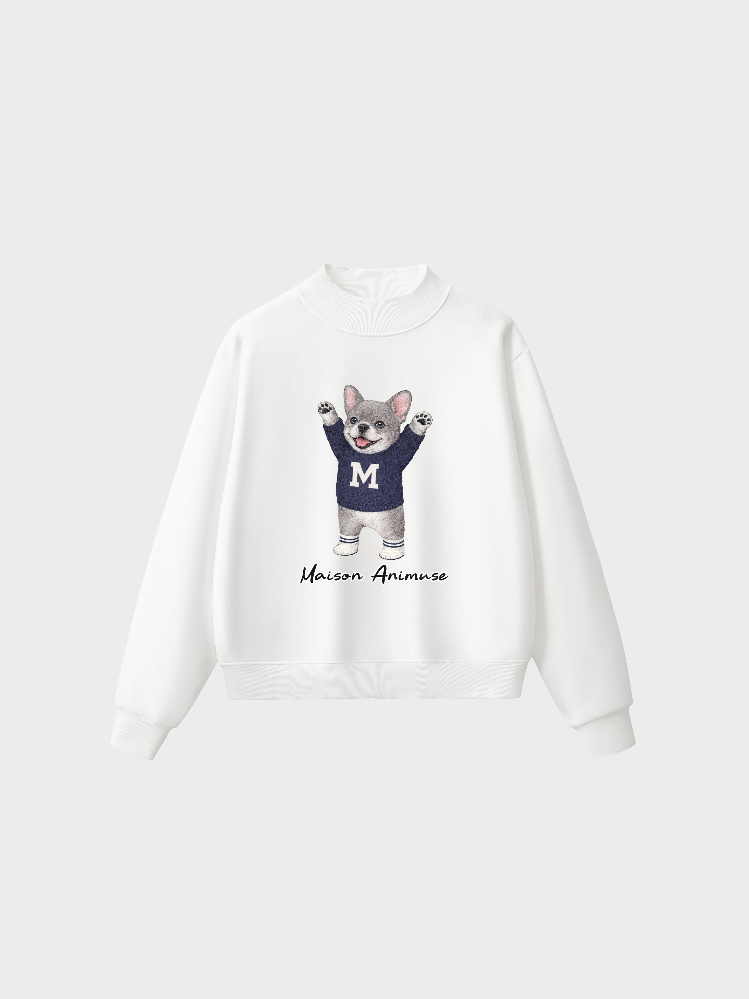 Fleece Mid-Neck Sweatshirt - Blue French Bulldog