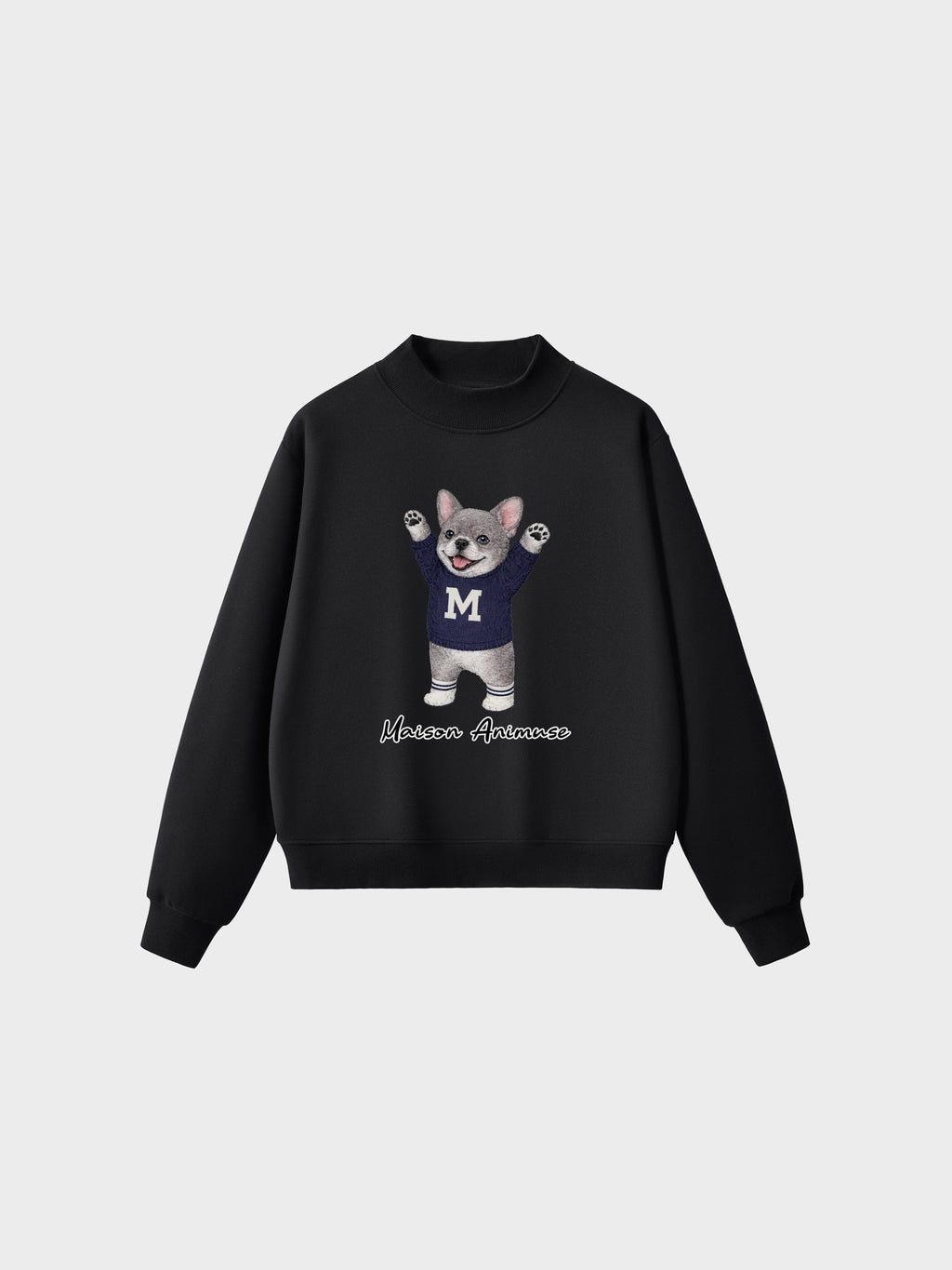 Fleece Mid-Neck Sweatshirt - Blue French Bulldog