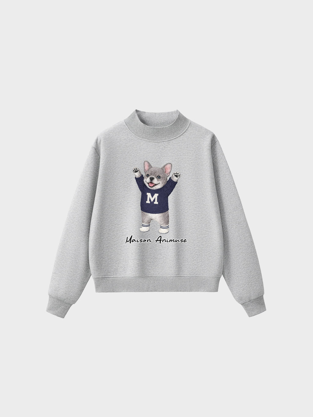 Fleece Mid-Neck Sweatshirt - Blue French Bulldog