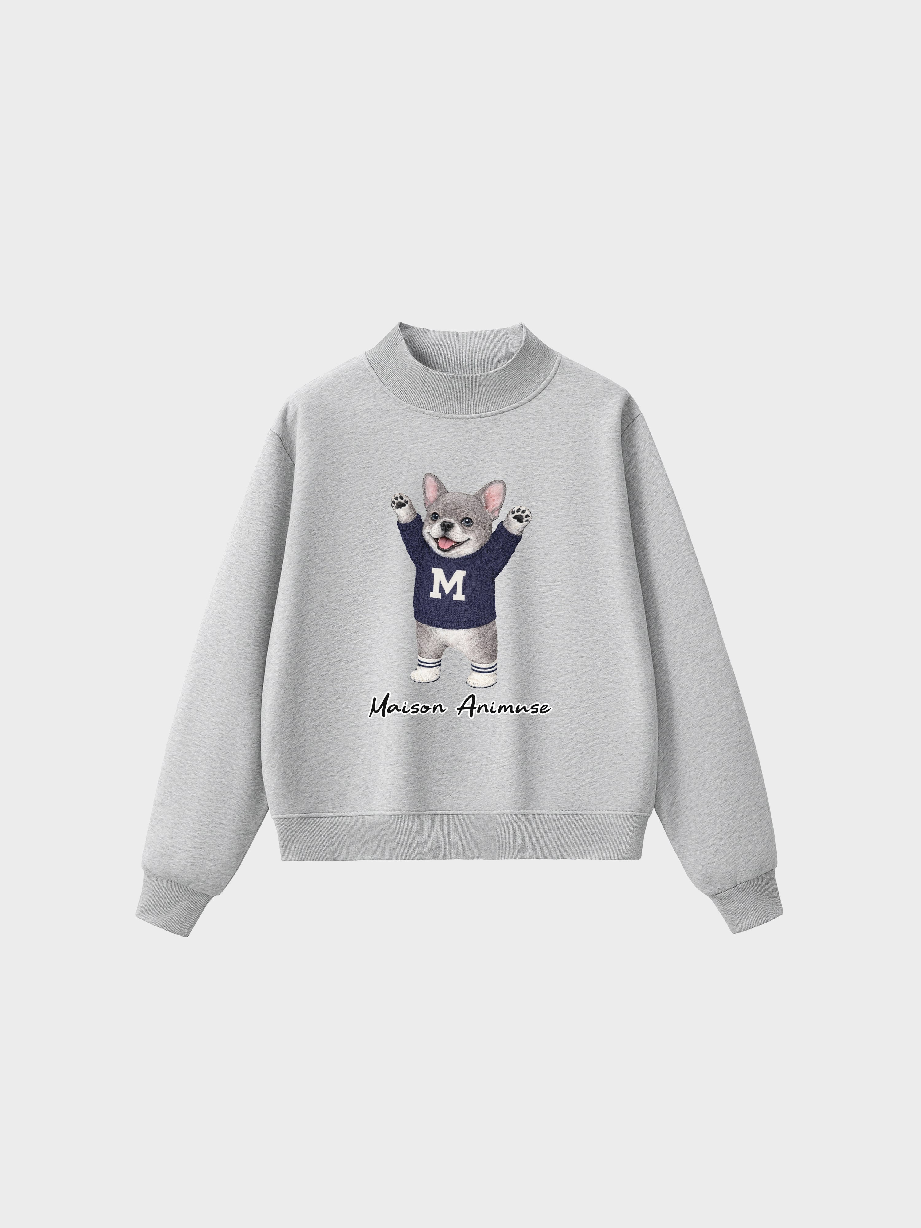 Fleece Mid-Neck Sweatshirt - Blue French Bulldog