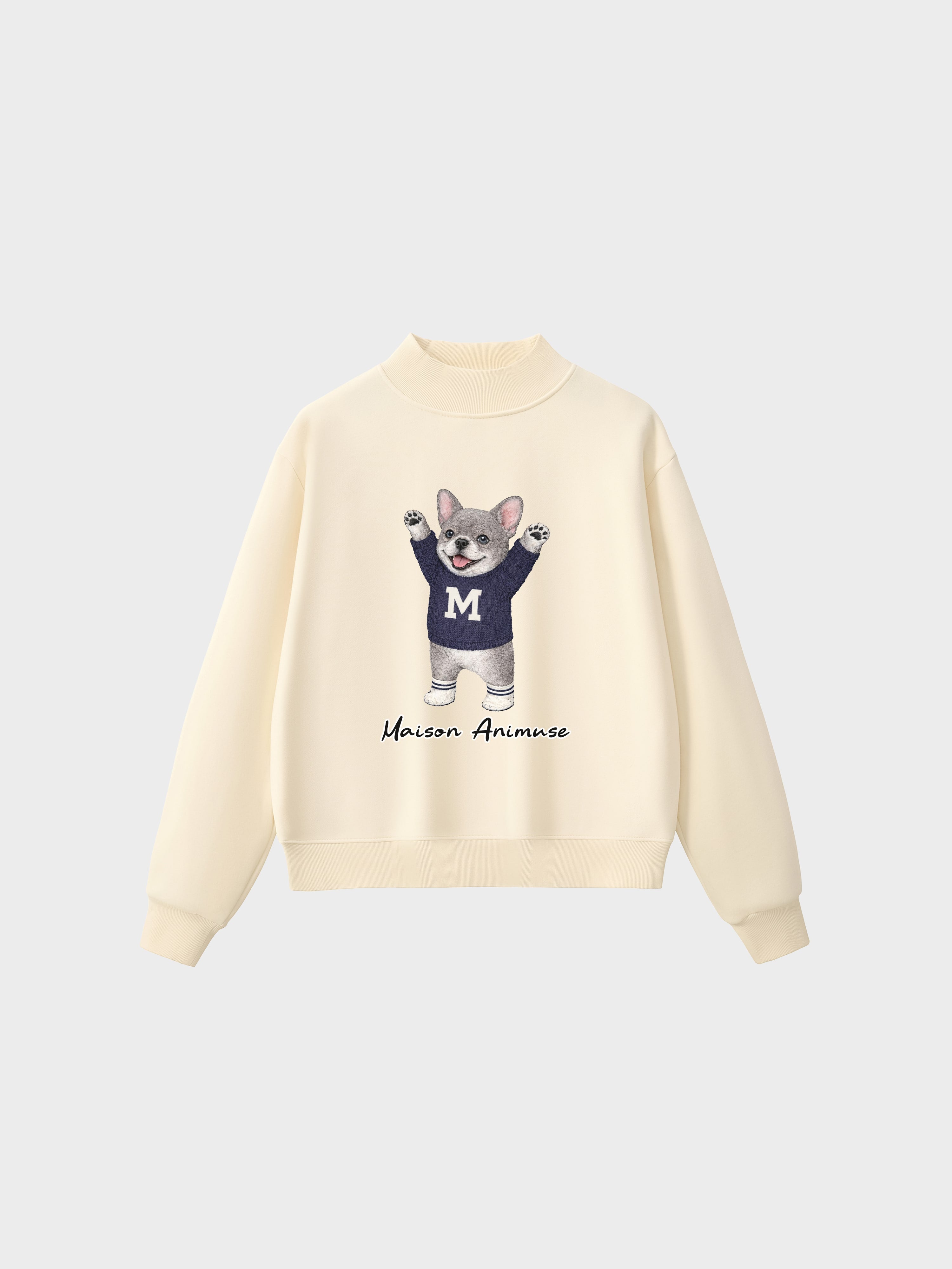 Fleece Mid-Neck Sweatshirt - Blue French Bulldog