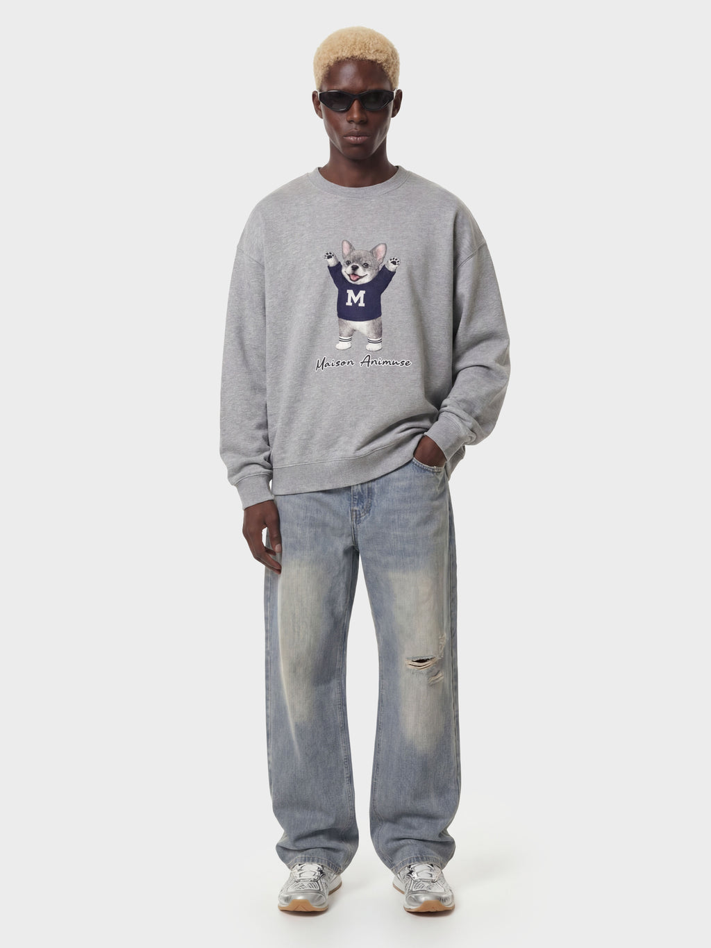 Unisex Heavyweight Cotton Sweatshirt- French Bulldog - Blue