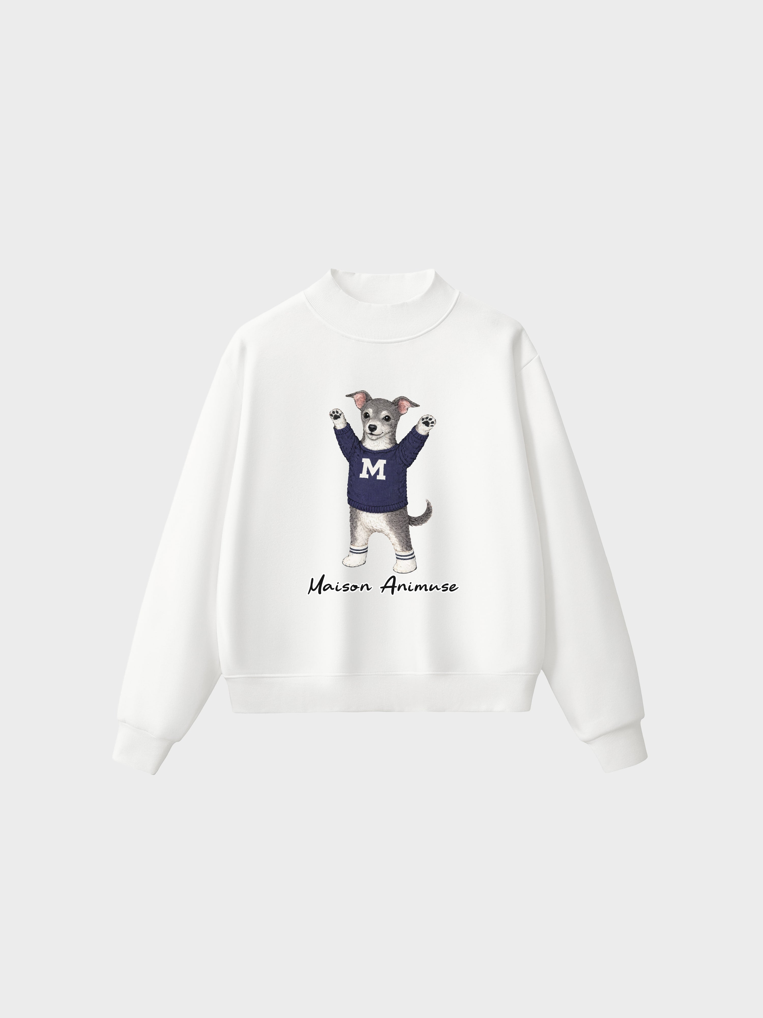 Fleece Mid-Neck Sweatshirt - Blue and White Italian Greyhound