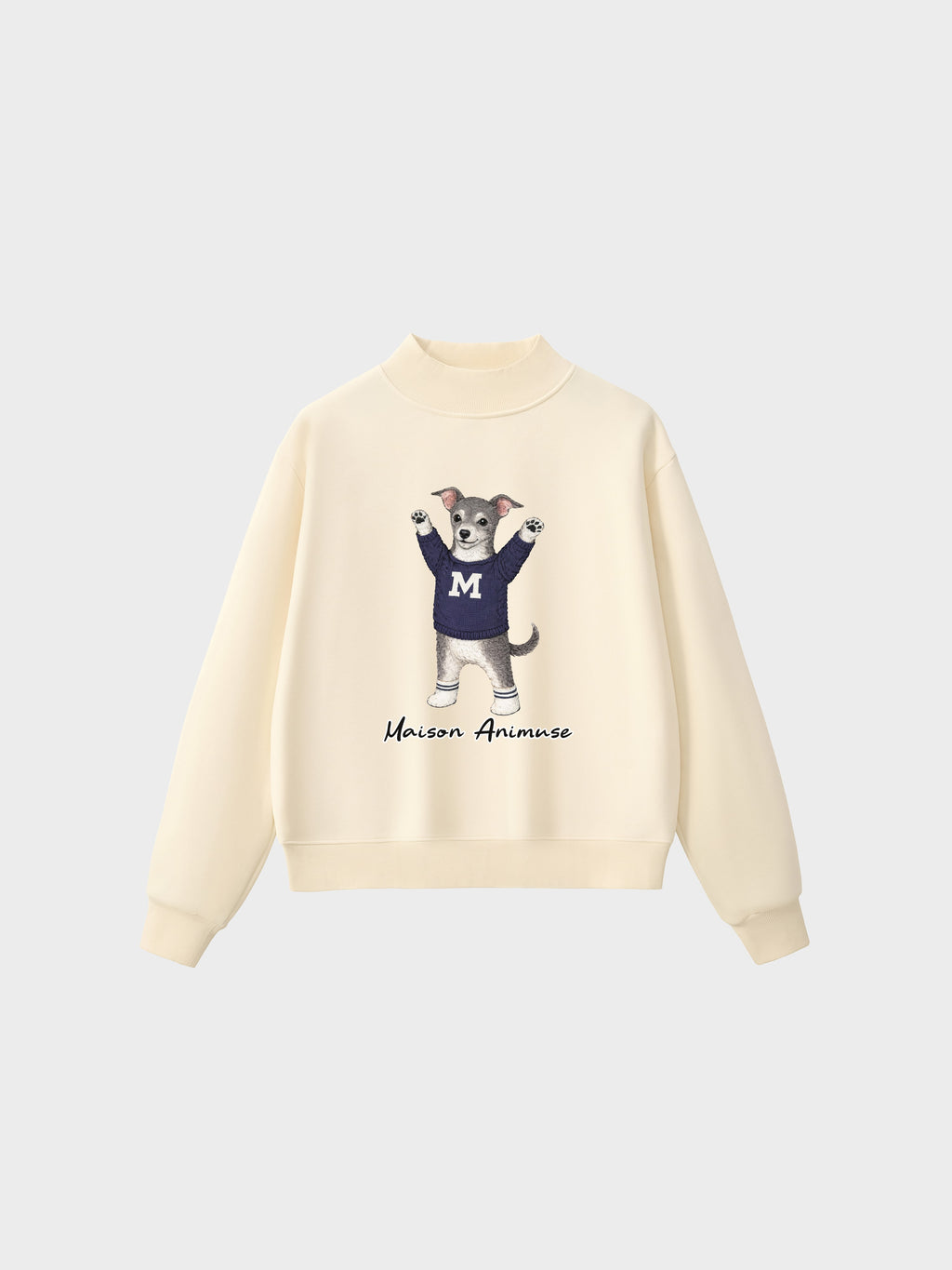 Fleece Mid-Neck Sweatshirt - Blue and White Italian Greyhound