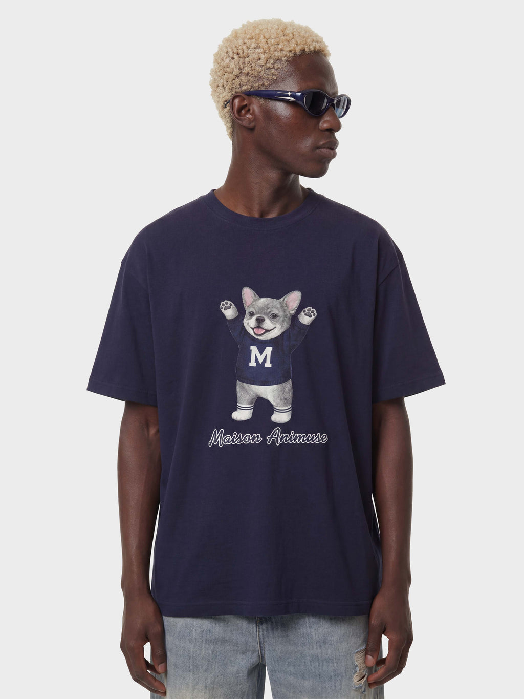 Unisex Cotton T-Shirt - Blue French Bulldog Illustration
