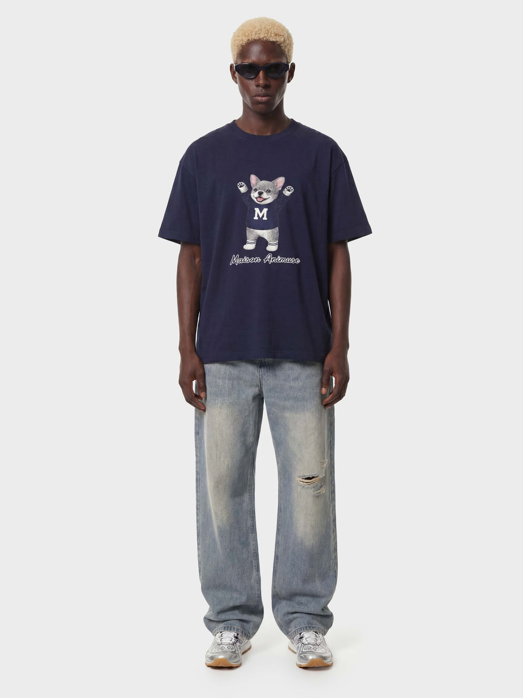 Unisex Cotton T-Shirt - Blue French Bulldog Illustration