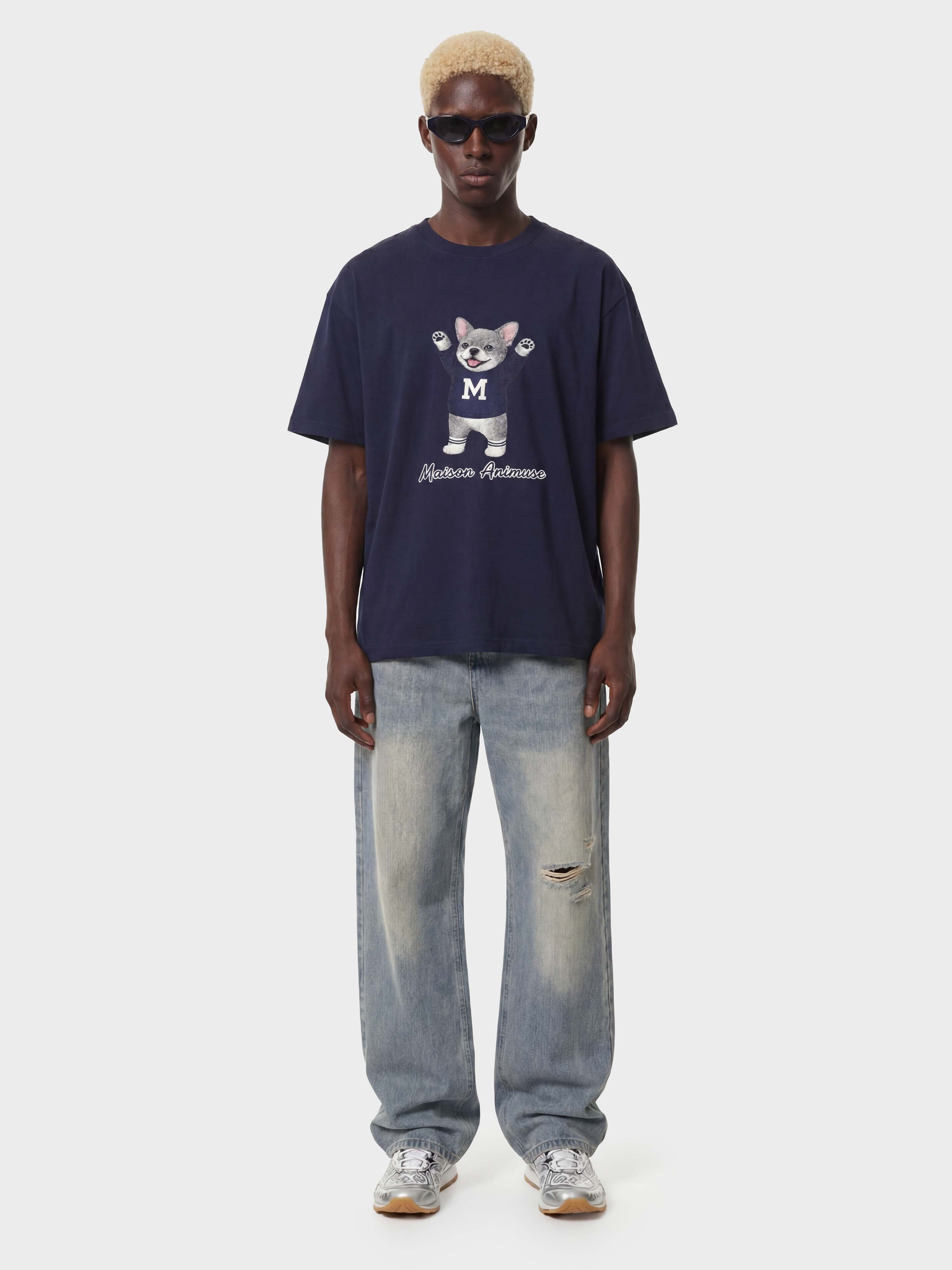 Unisex Cotton T-Shirt - Blue French Bulldog Illustration
