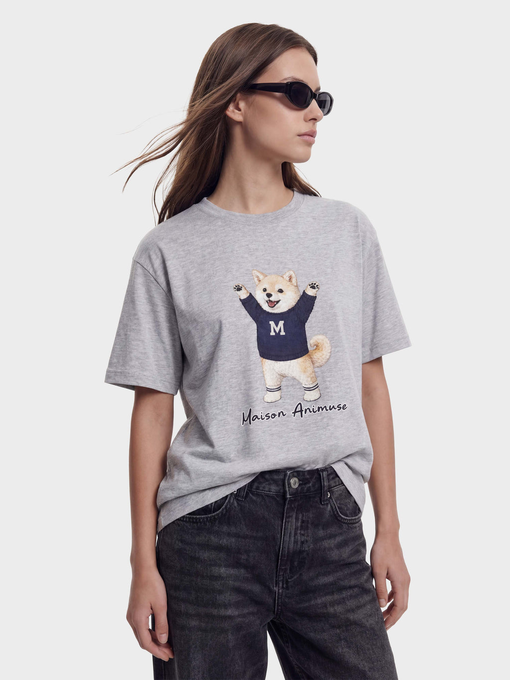 Unisex Cotton T-Shirt - Cream Shiba Inu Illustration