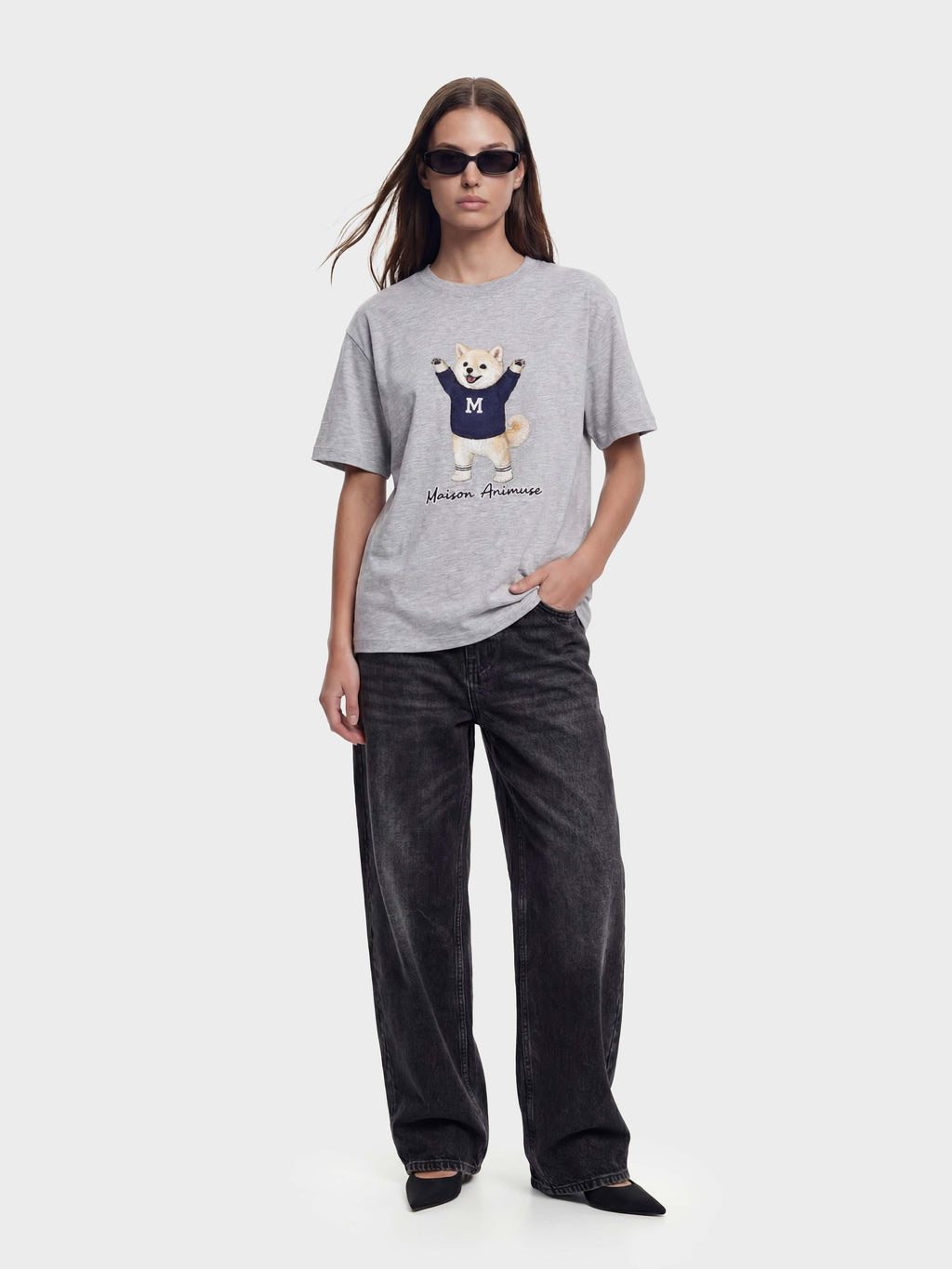 Unisex Cotton T-Shirt - Cream Shiba Inu Illustration