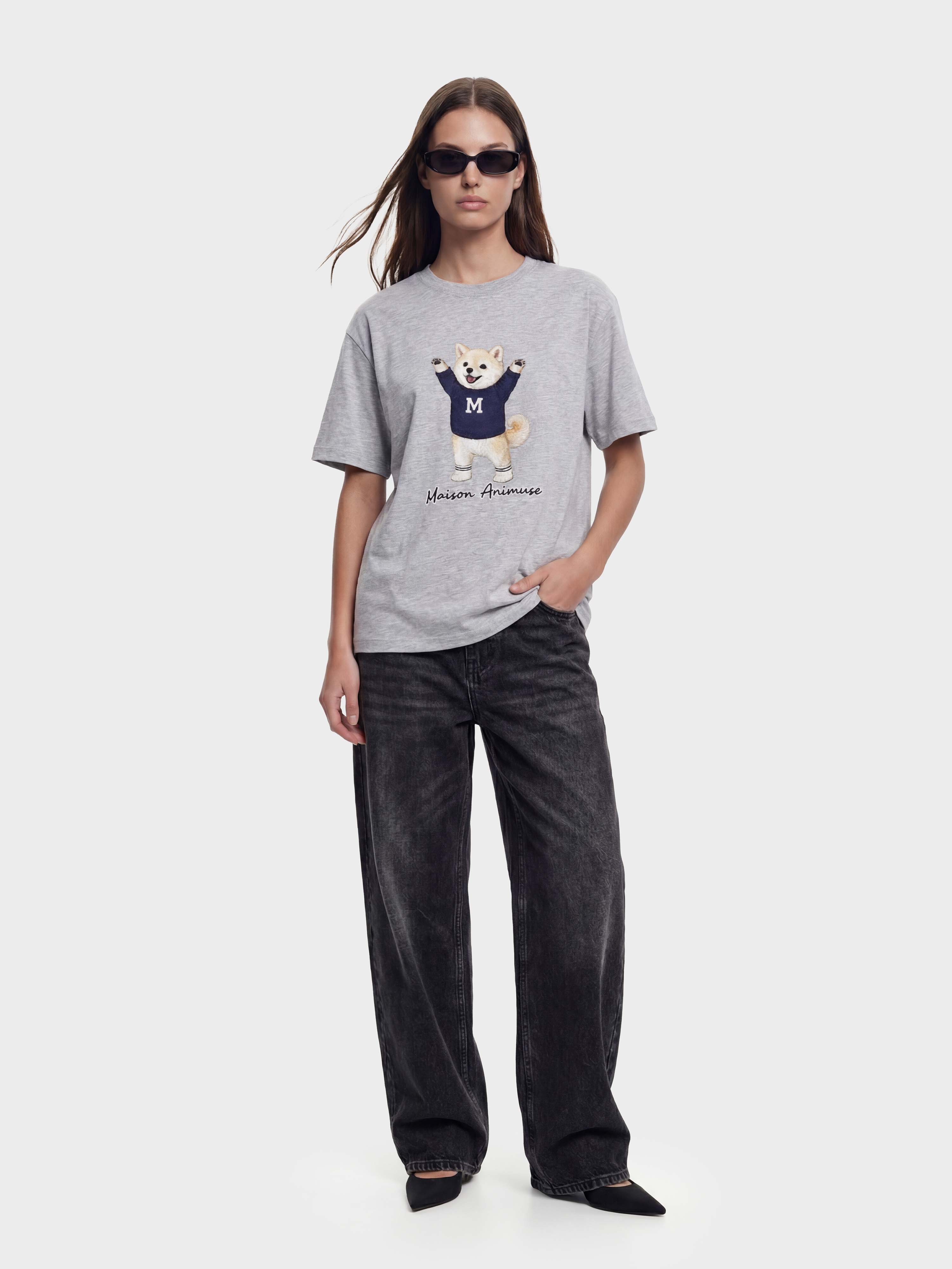 Unisex Cotton T-Shirt - Cream Shiba Inu Illustration
