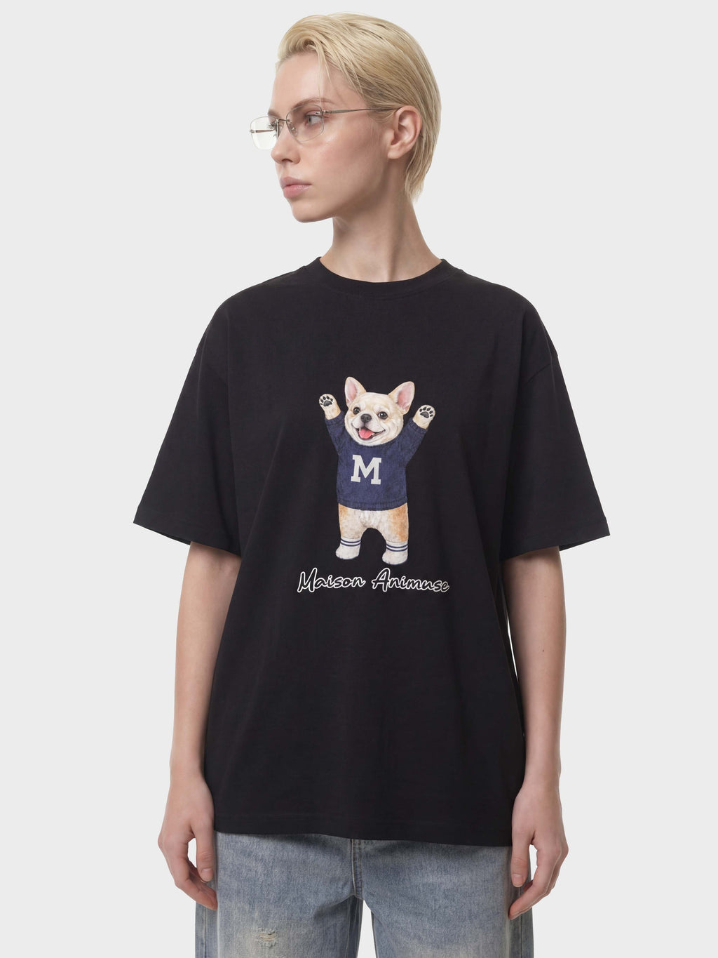 Unisex Cotton T-Shirt - Cream French Bulldog Illustration