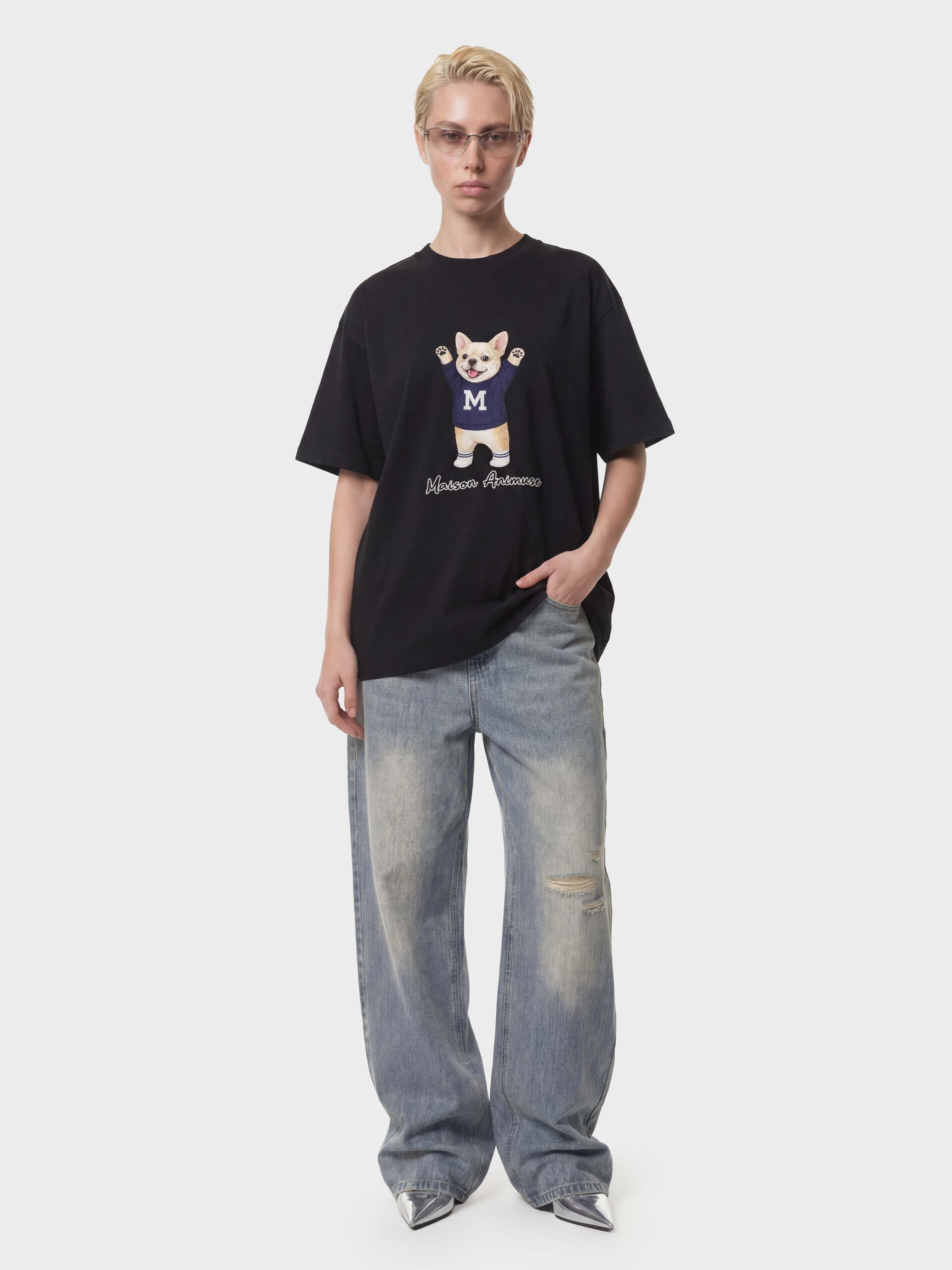 Unisex Cotton T-Shirt - Cream French Bulldog Illustration