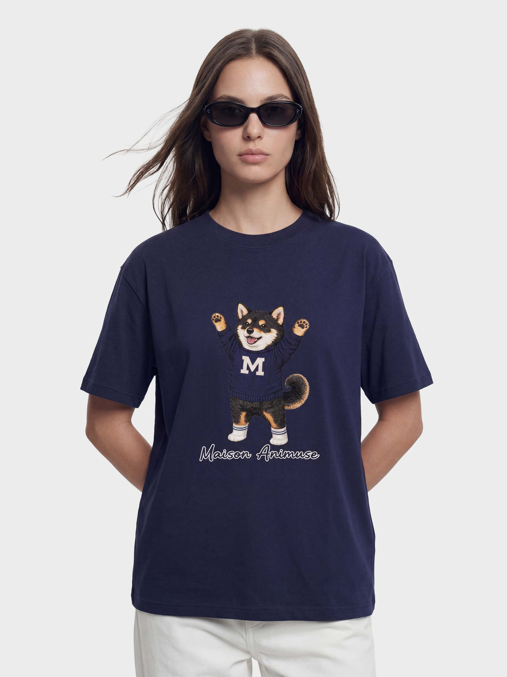 Unisex Cotton T-Shirt - Black & Tan Shiba Inu Illustration
