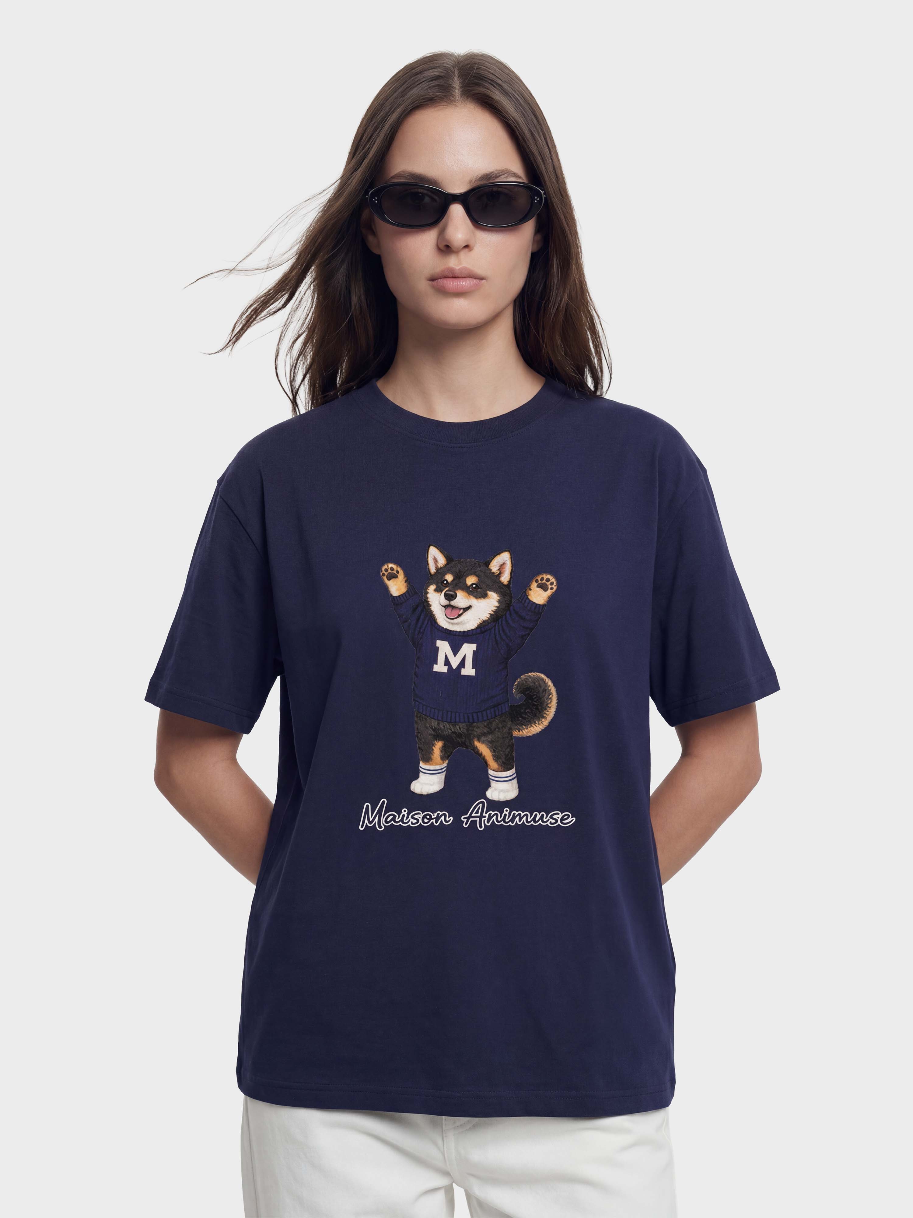 Unisex Cotton T-Shirt - Black & Tan Shiba Inu Illustration