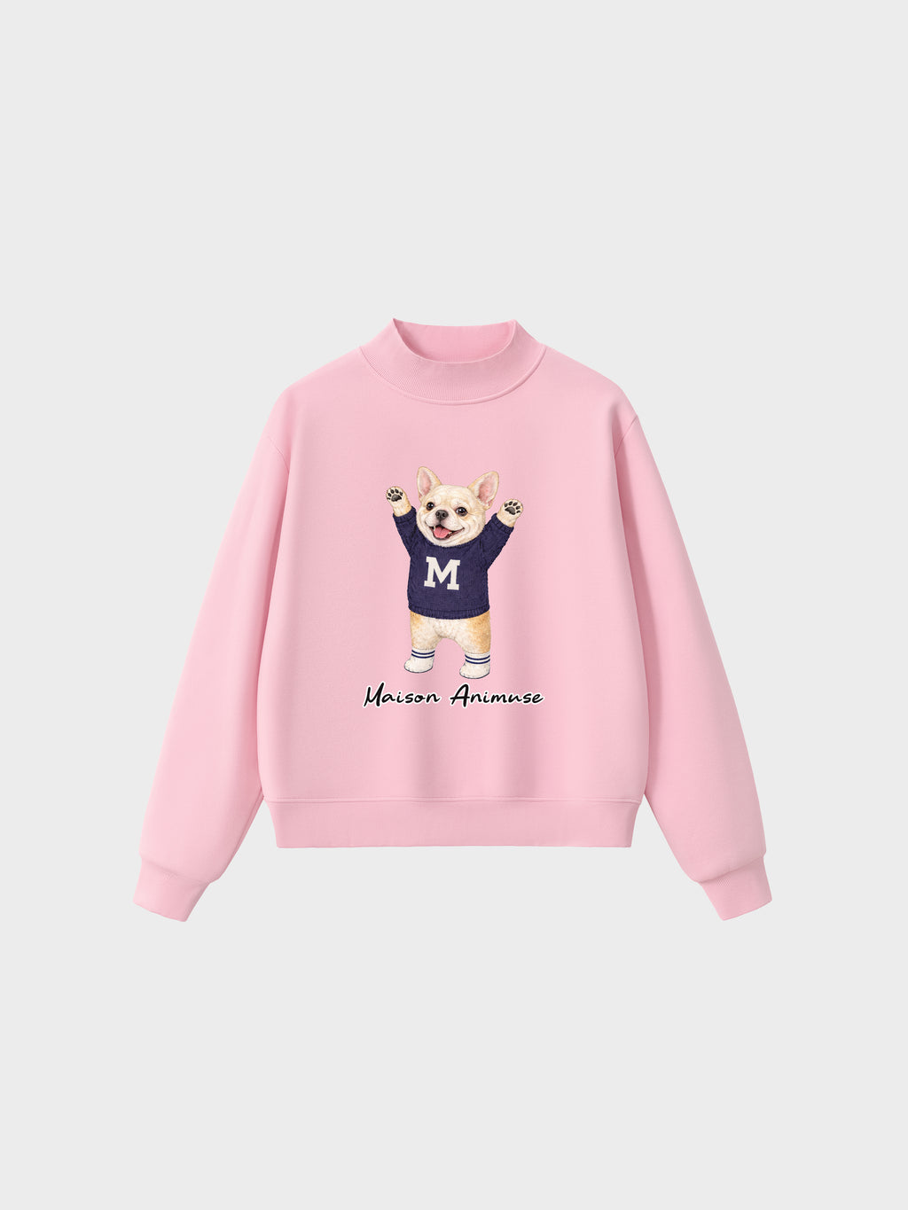 Fleece Mid-Neck Sweatshirt - Cream French Bulldog