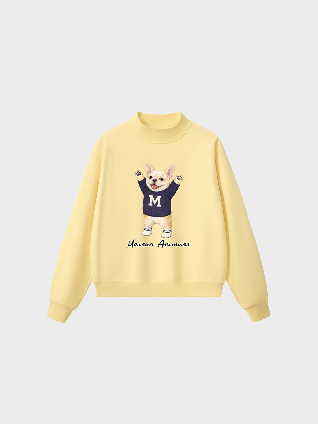 Fleece Mid-Neck Sweatshirt - Cream French Bulldog