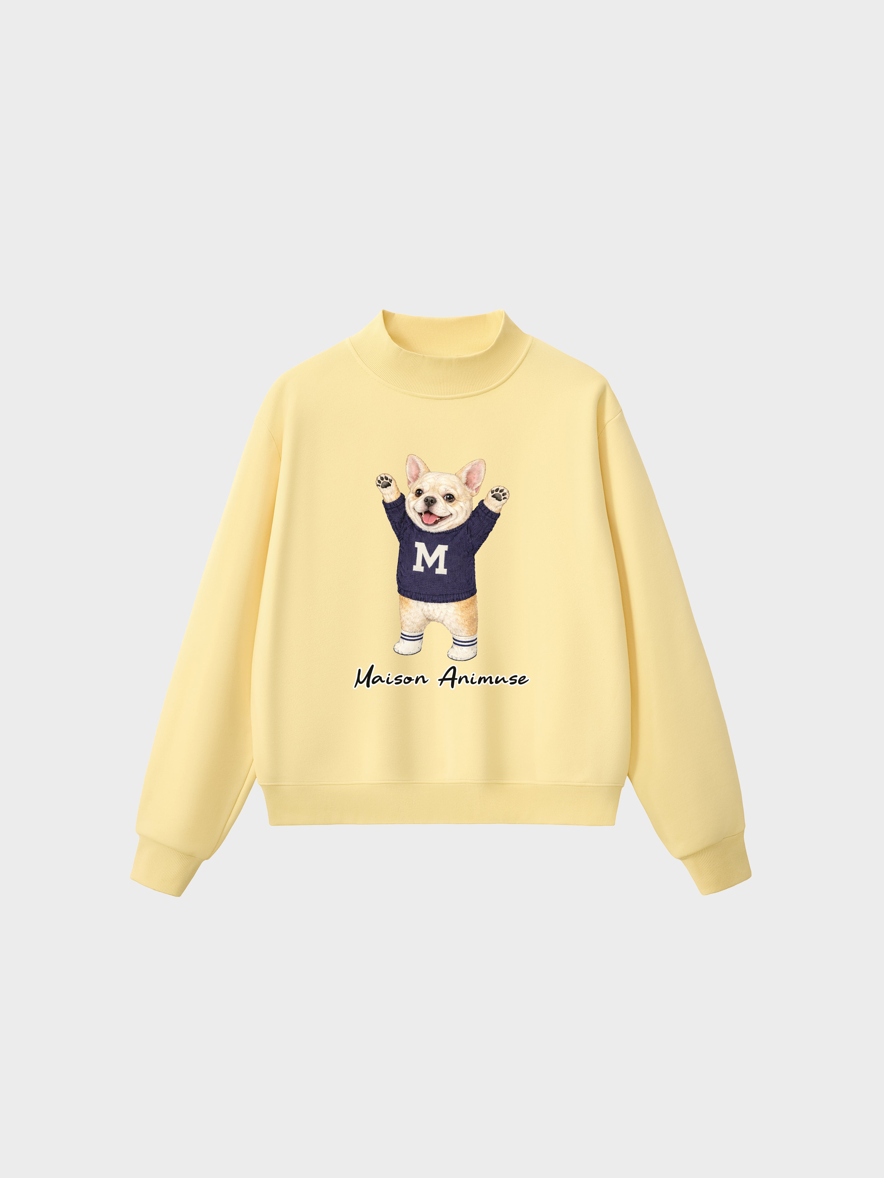 Fleece Mid-Neck Sweatshirt - Cream French Bulldog
