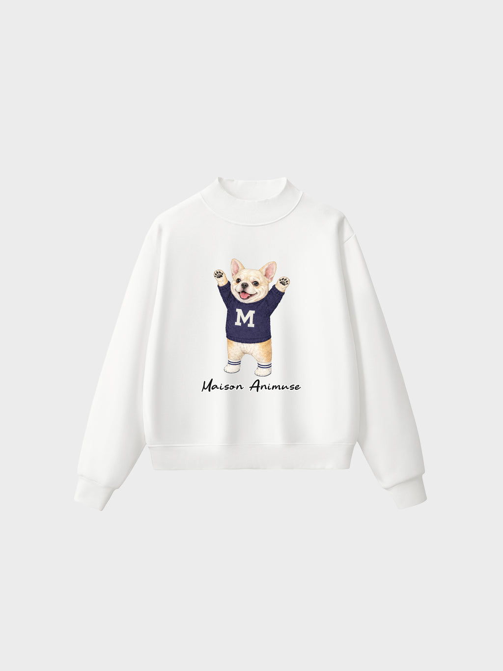 Fleece Mid-Neck Sweatshirt - Cream French Bulldog