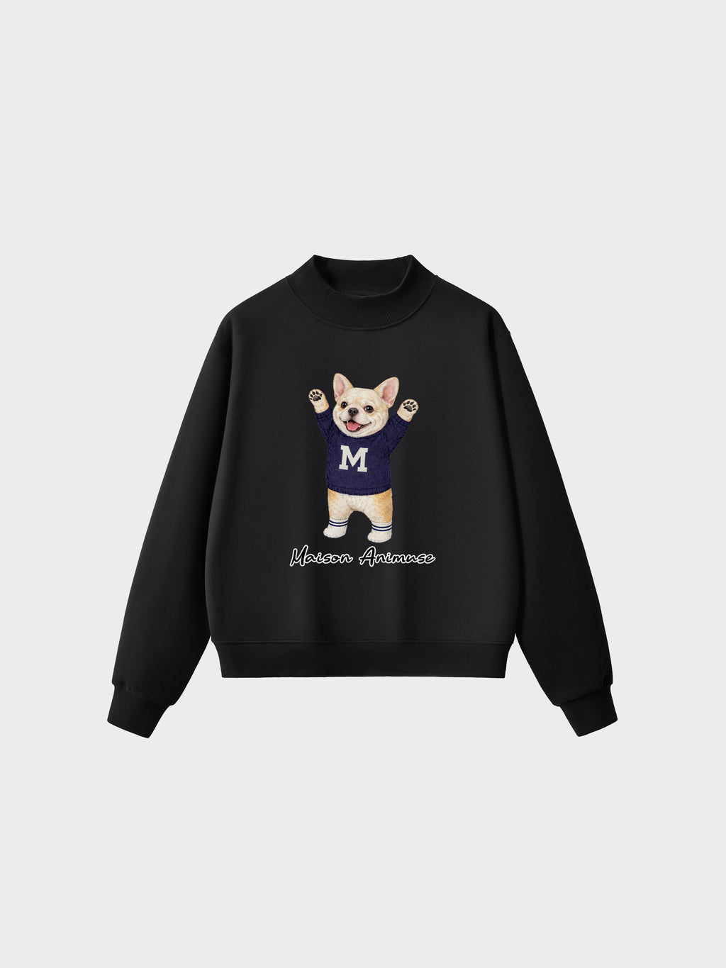Fleece Mid-Neck Sweatshirt - Cream French Bulldog