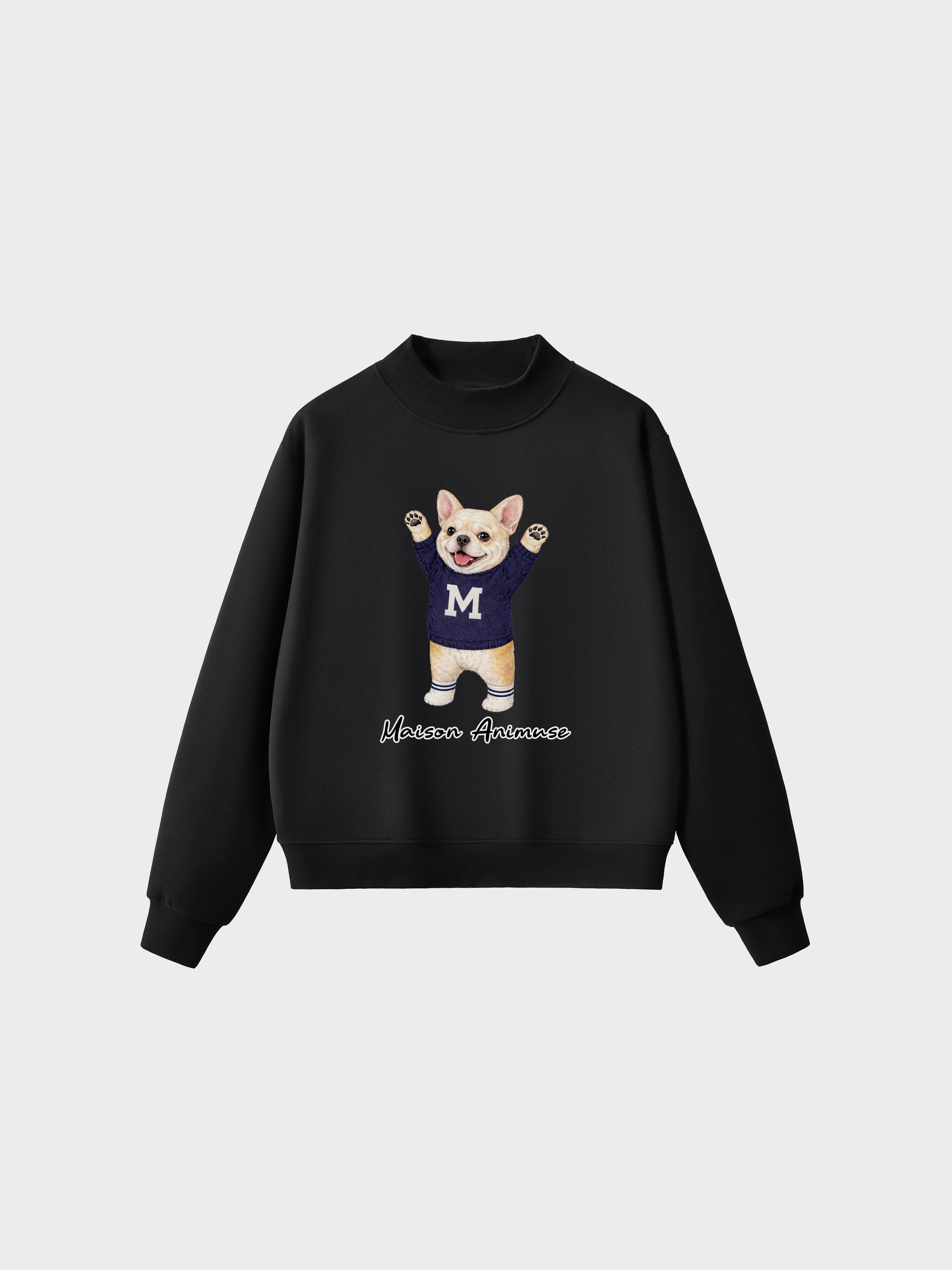 Fleece Mid-Neck Sweatshirt - Cream French Bulldog