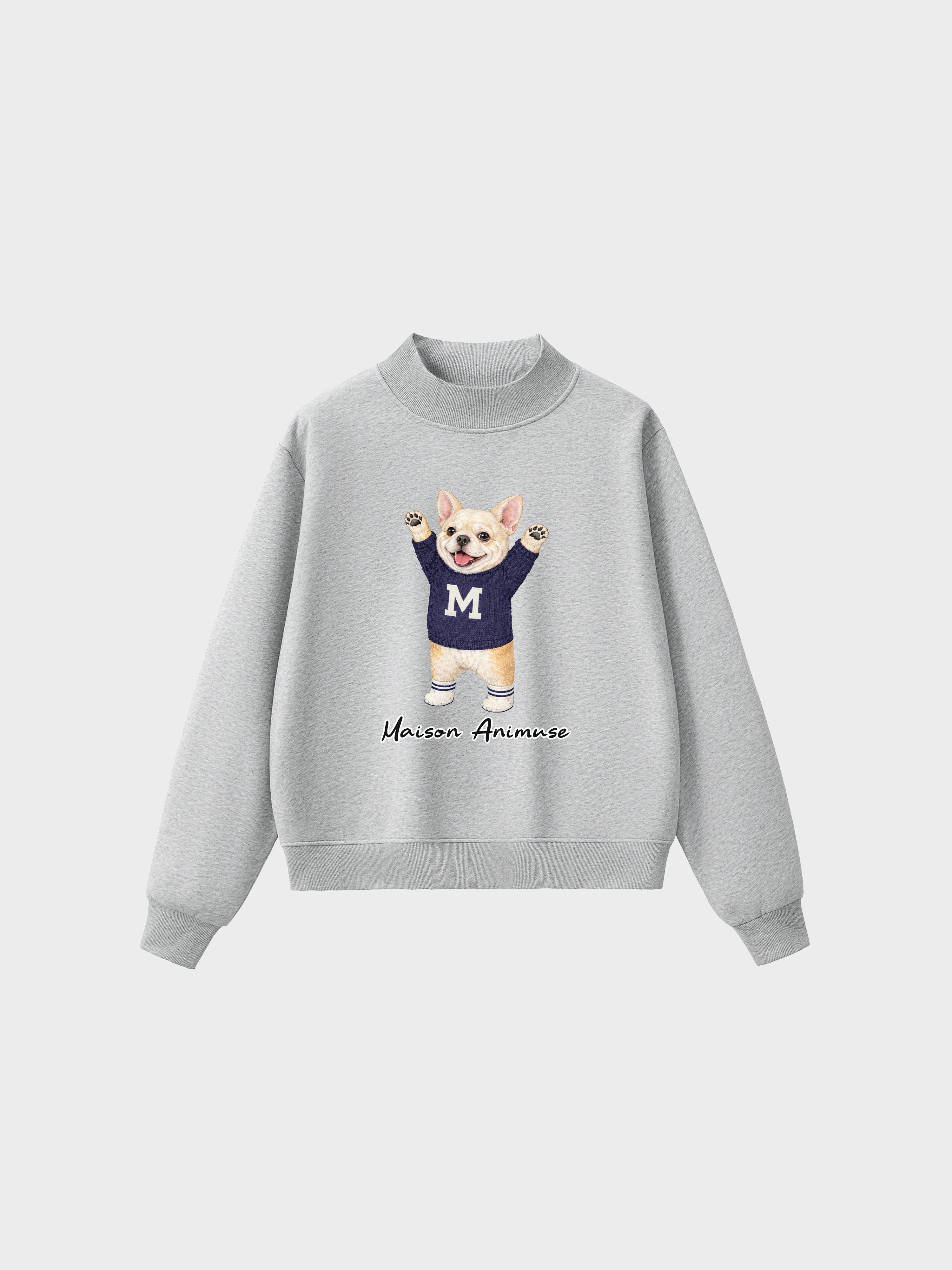 Fleece Mid-Neck Sweatshirt - Cream French Bulldog