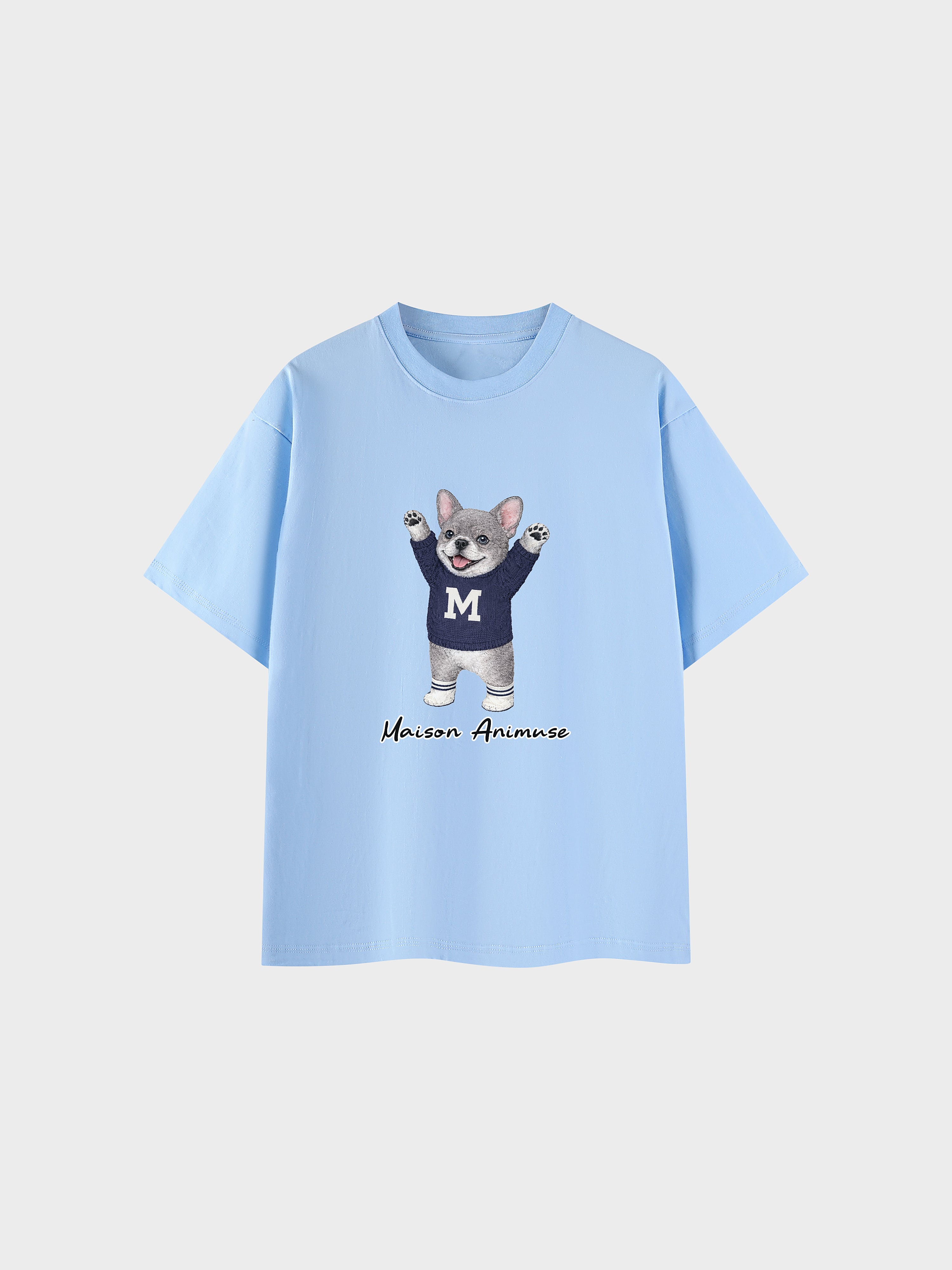 Unisex Cotton T-Shirt - Blue French Bulldog