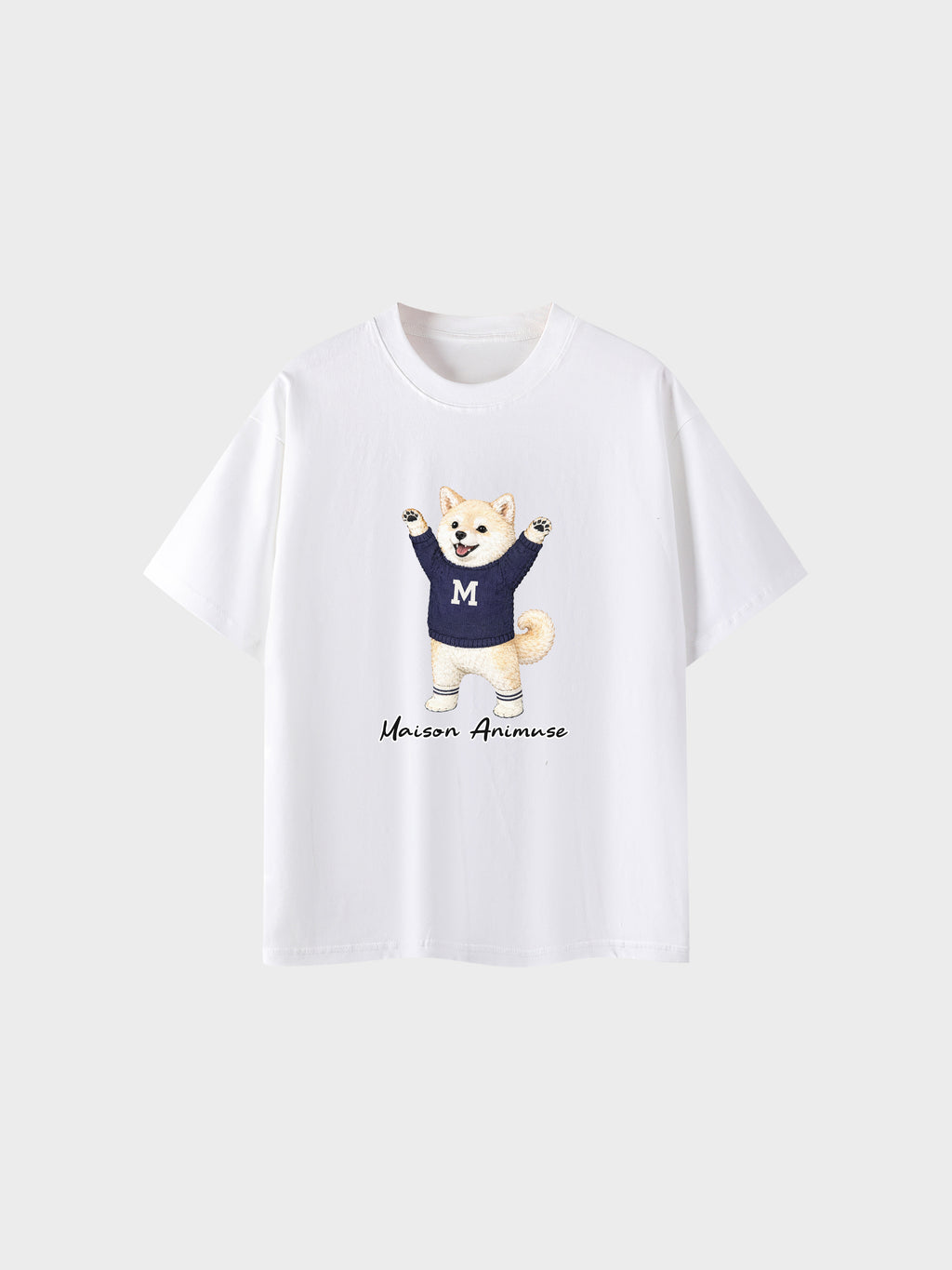 Unisex Cotton T-Shirt - Cream Shiba Inu Illustration