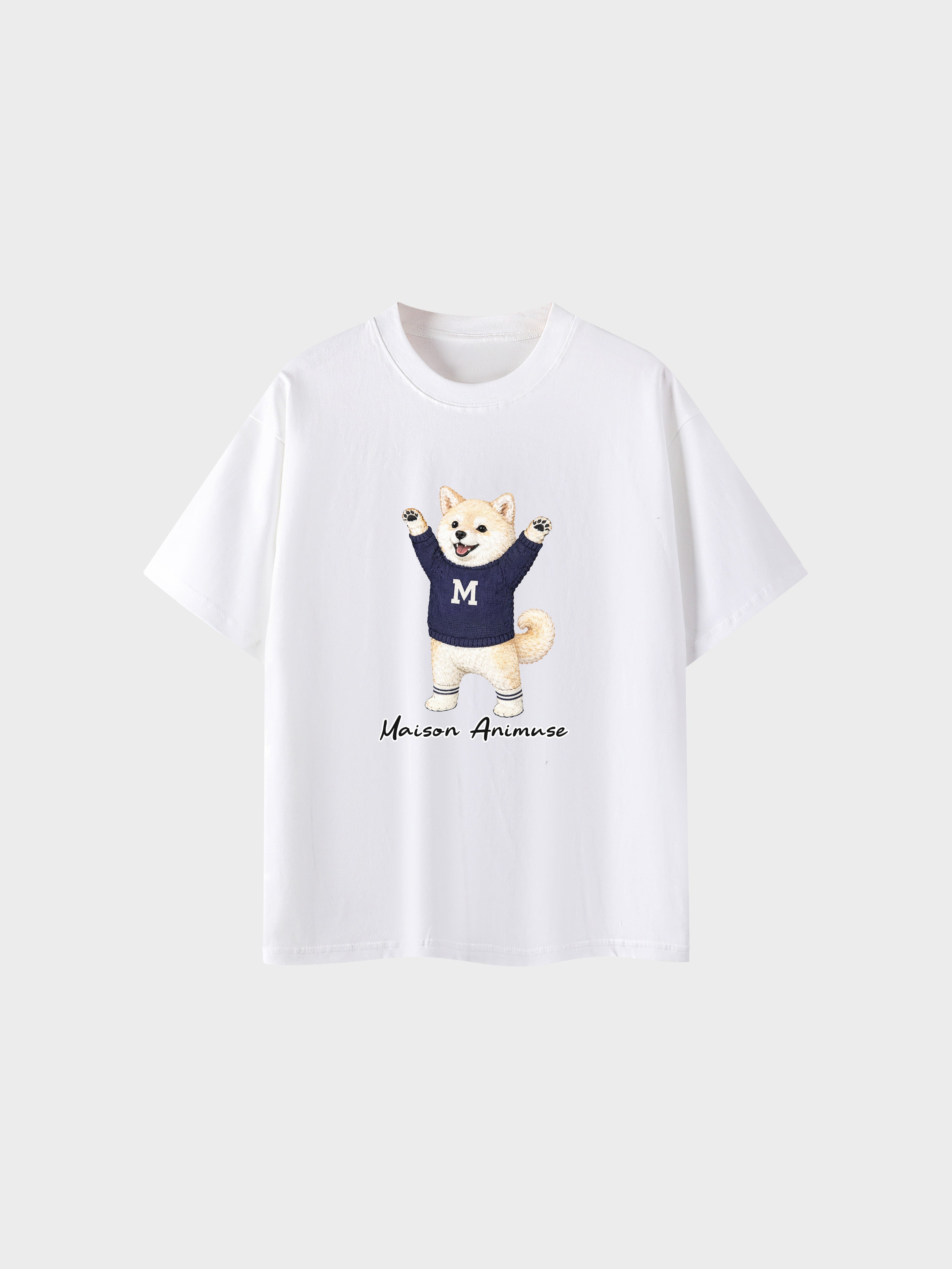 Unisex Cotton T-Shirt - Cream Shiba Inu Illustration