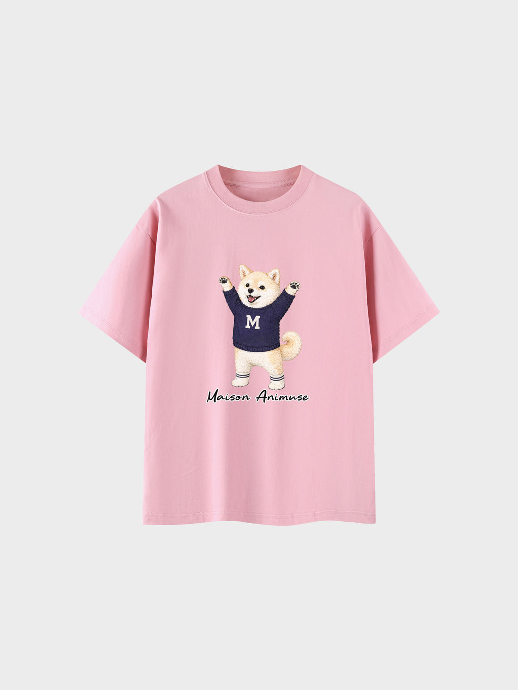 Unisex Cotton T-Shirt - Cream Shiba Inu Illustration