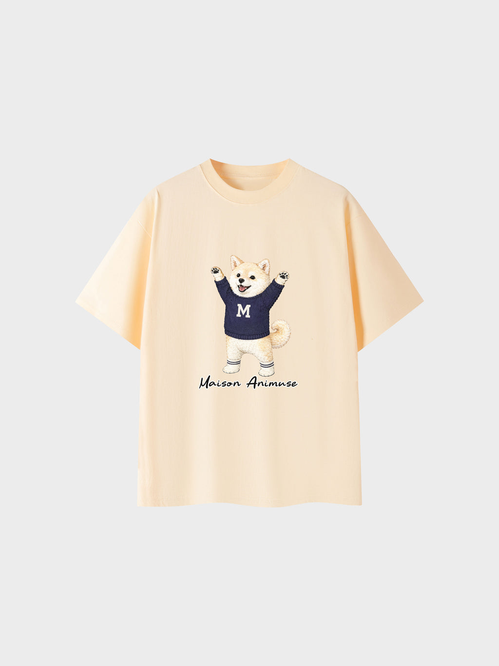 Unisex Cotton T-Shirt - Cream Shiba Inu Illustration