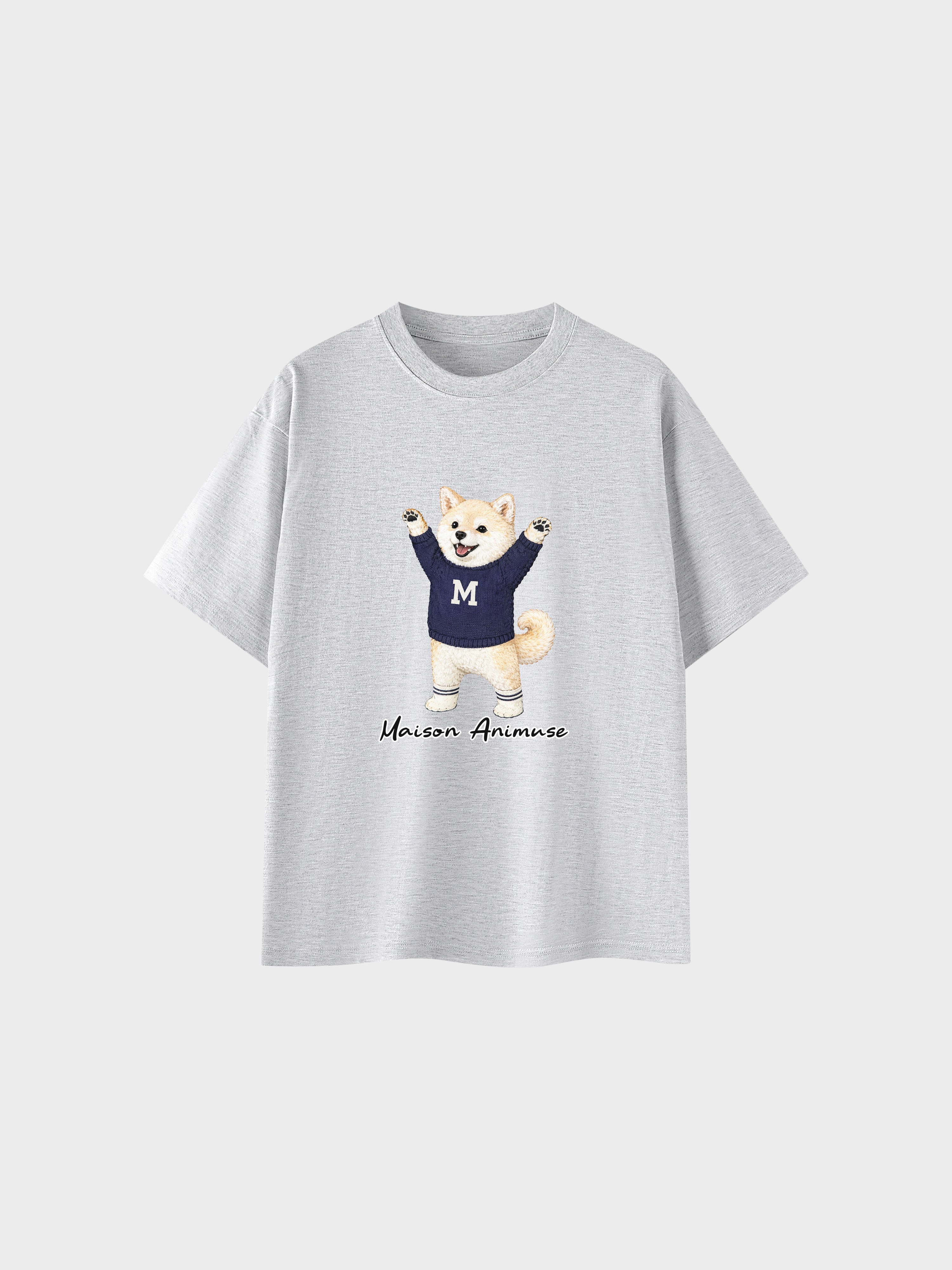 Unisex Cotton T-Shirt - Cream Shiba Inu Illustration