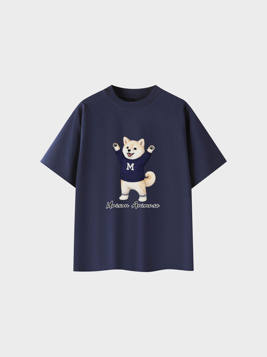 Unisex Cotton T-Shirt - Cream Shiba Inu Illustration