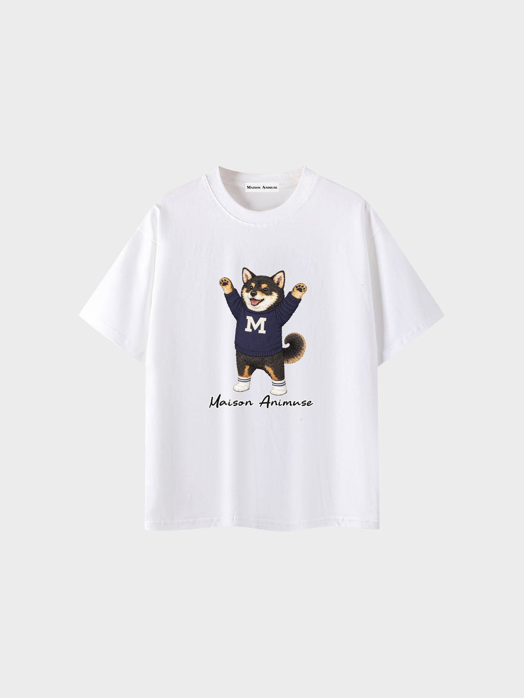 Unisex Cotton T-Shirt - Black & Tan Shiba Inu Illustration