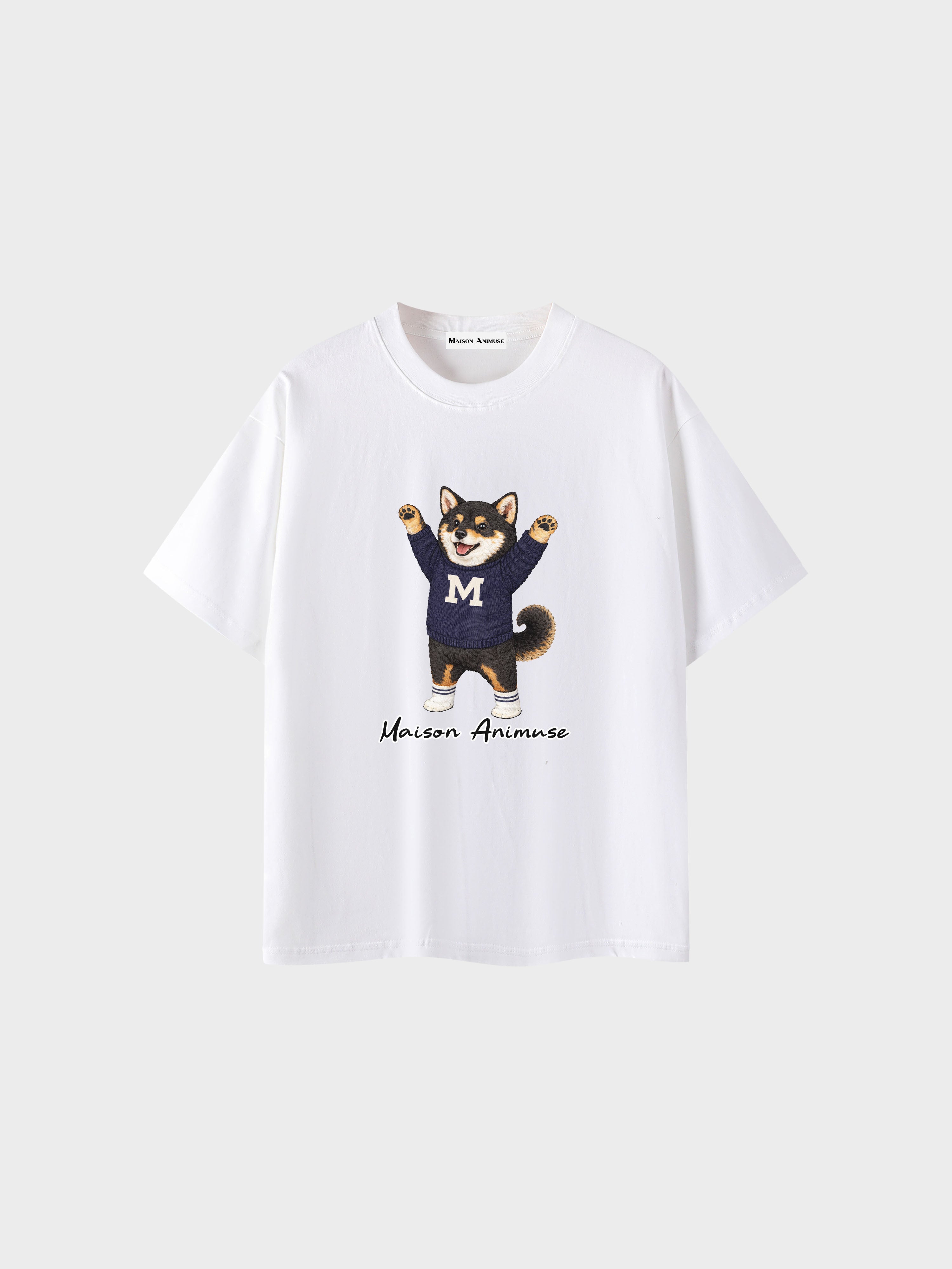 Unisex Cotton T-Shirt - Black & Tan Shiba Inu Illustration