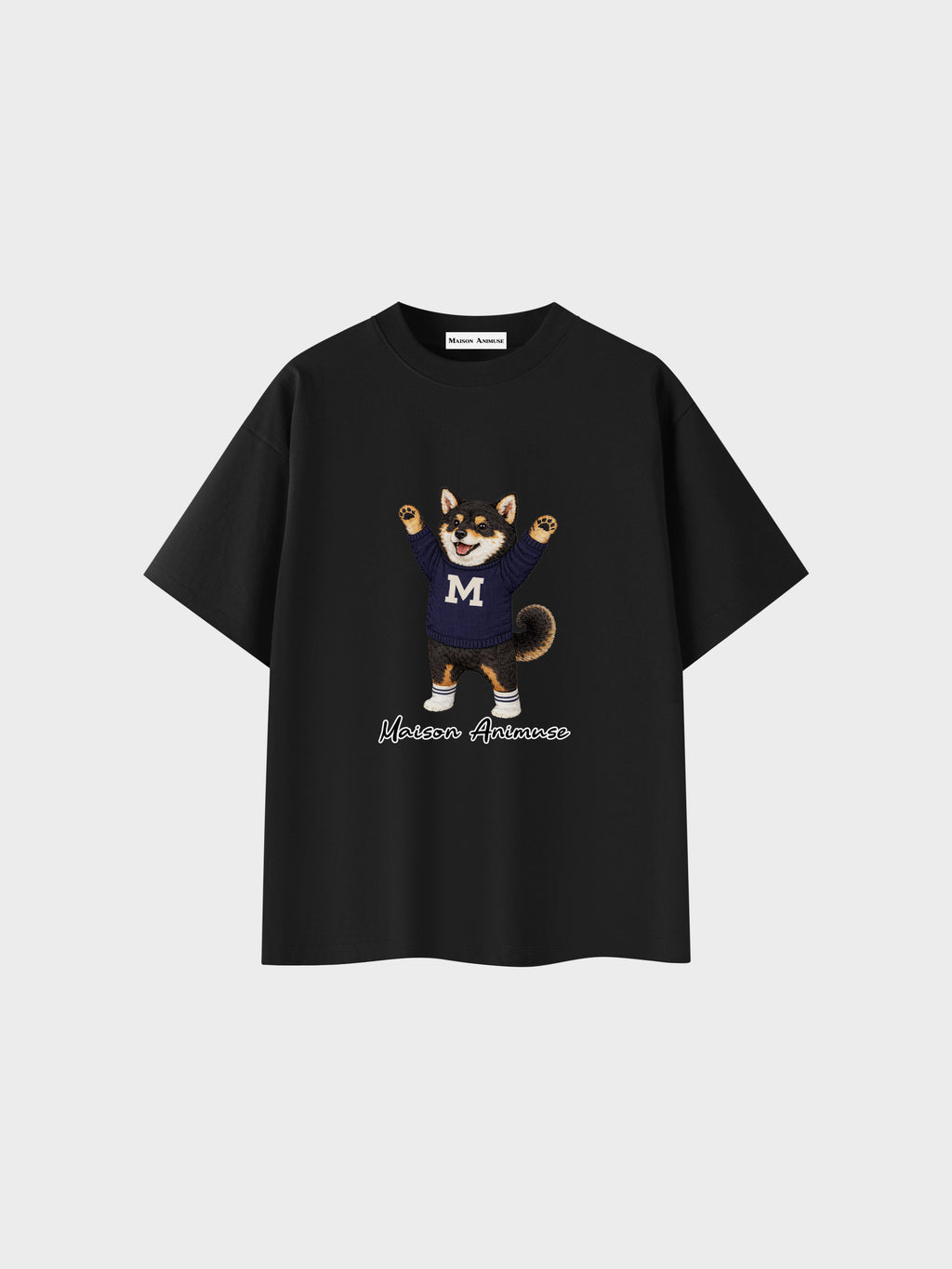 Unisex Cotton T-Shirt - Black & Tan Shiba Inu Illustration