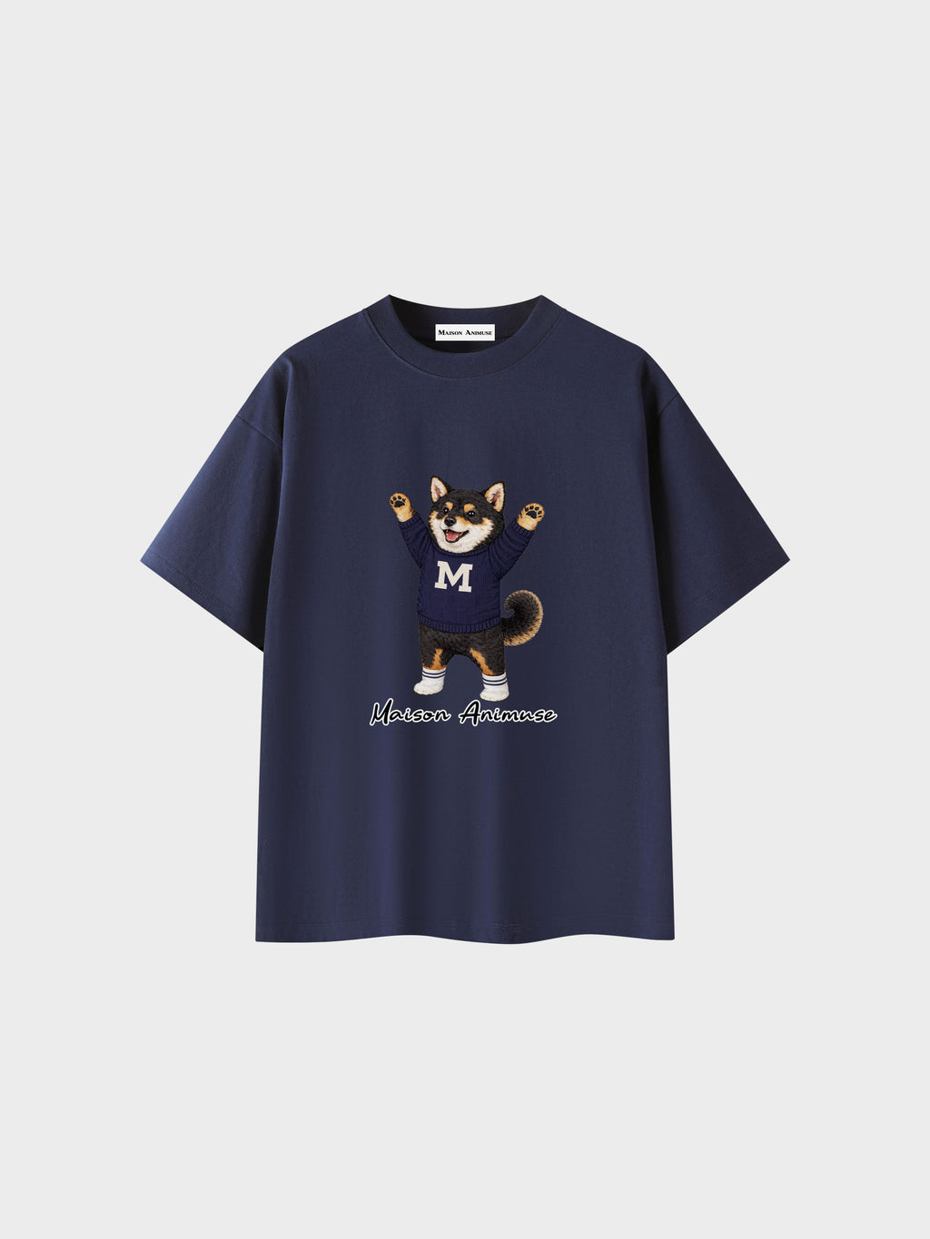 Unisex Cotton T-Shirt - Black & Tan Shiba Inu Illustration