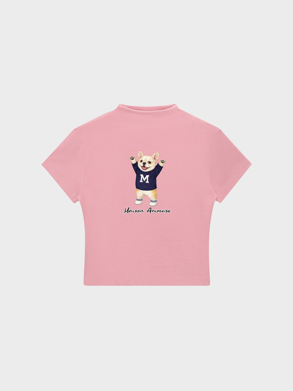 Womens Slim Fit Mid Neck T-Shirt - Cream French Bulldog