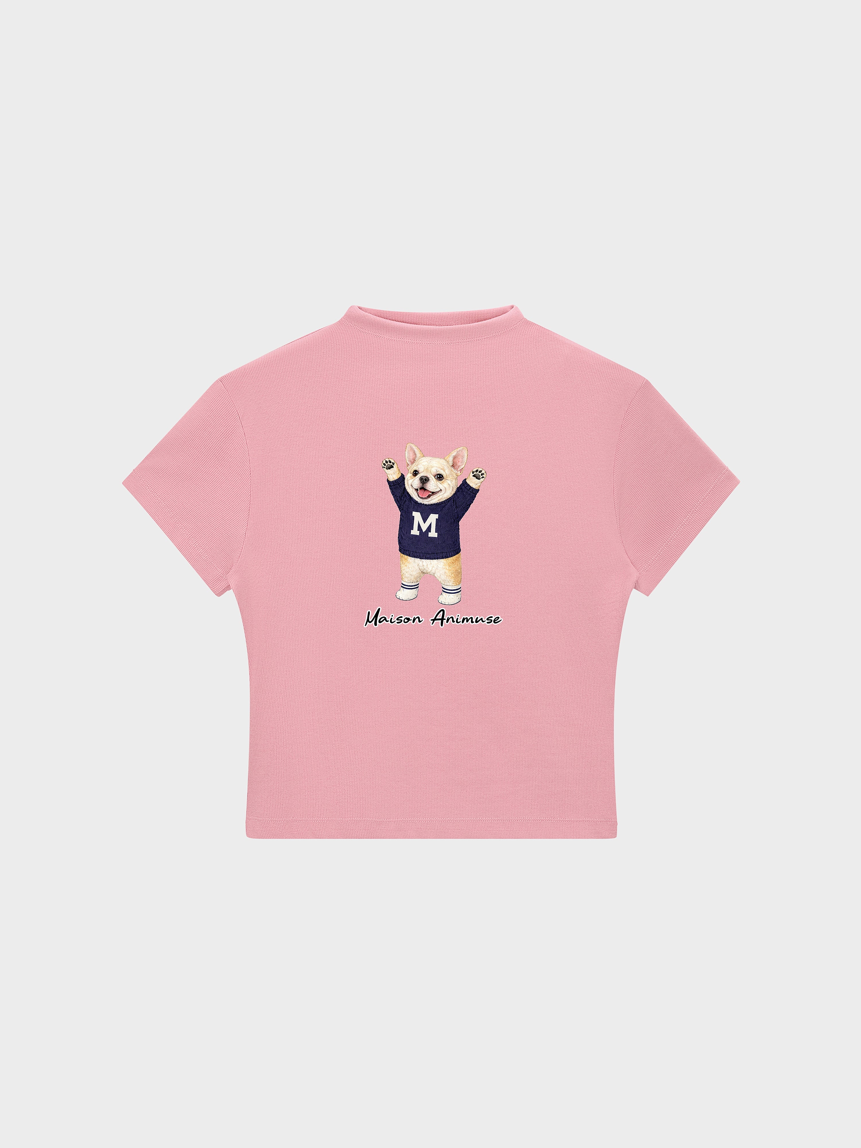 Womens Slim Fit Mid Neck T-Shirt - Cream French Bulldog