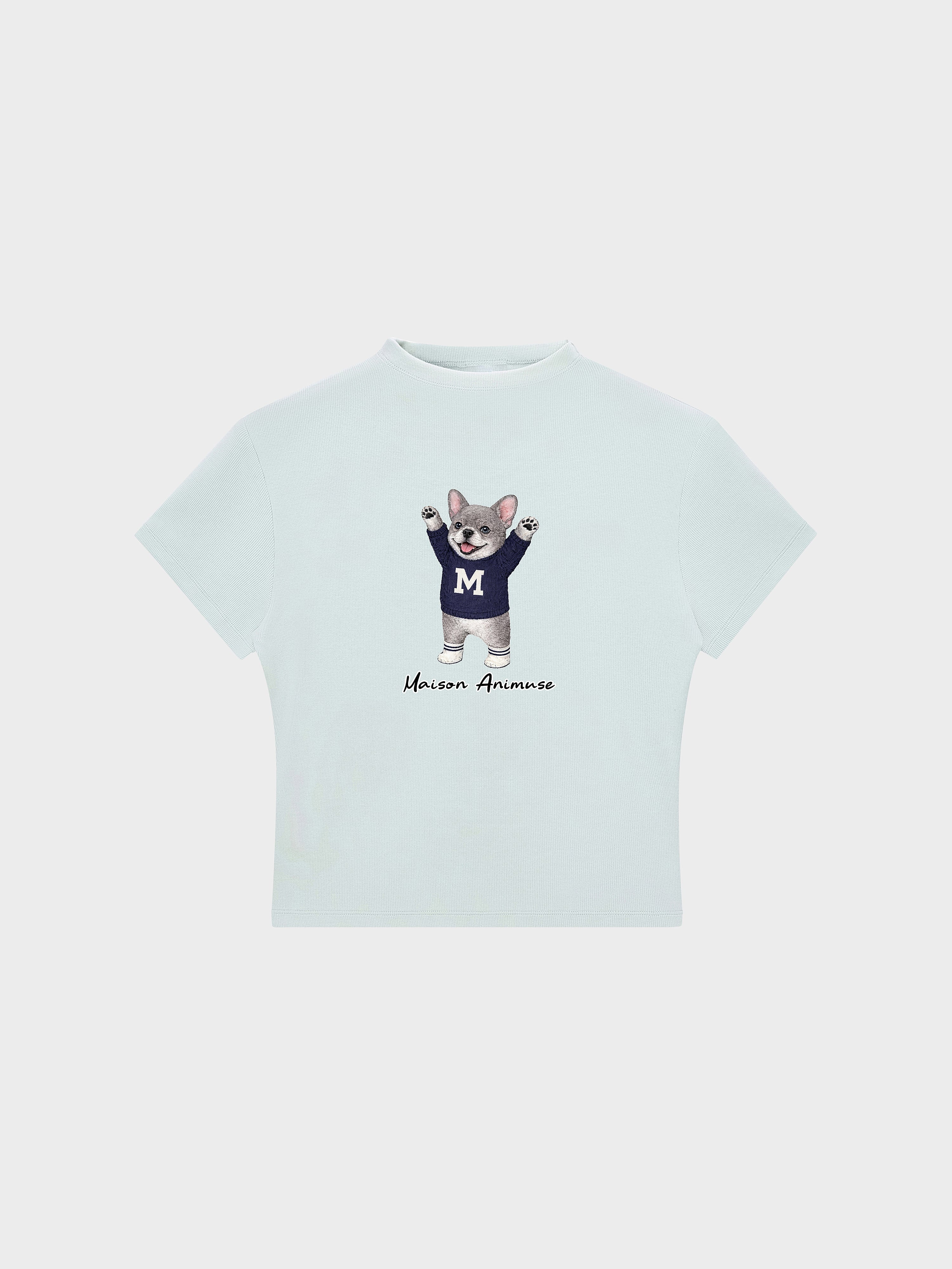 Womens Slim Fit Mid Neck T-Shirt - Blue French Bulldog
