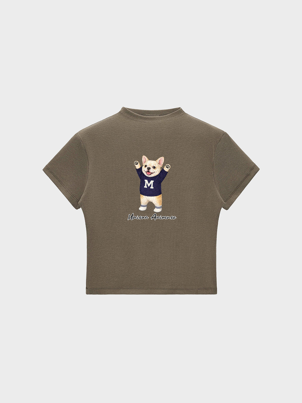 Womens Slim Fit Mid Neck T-Shirt - Cream French Bulldog