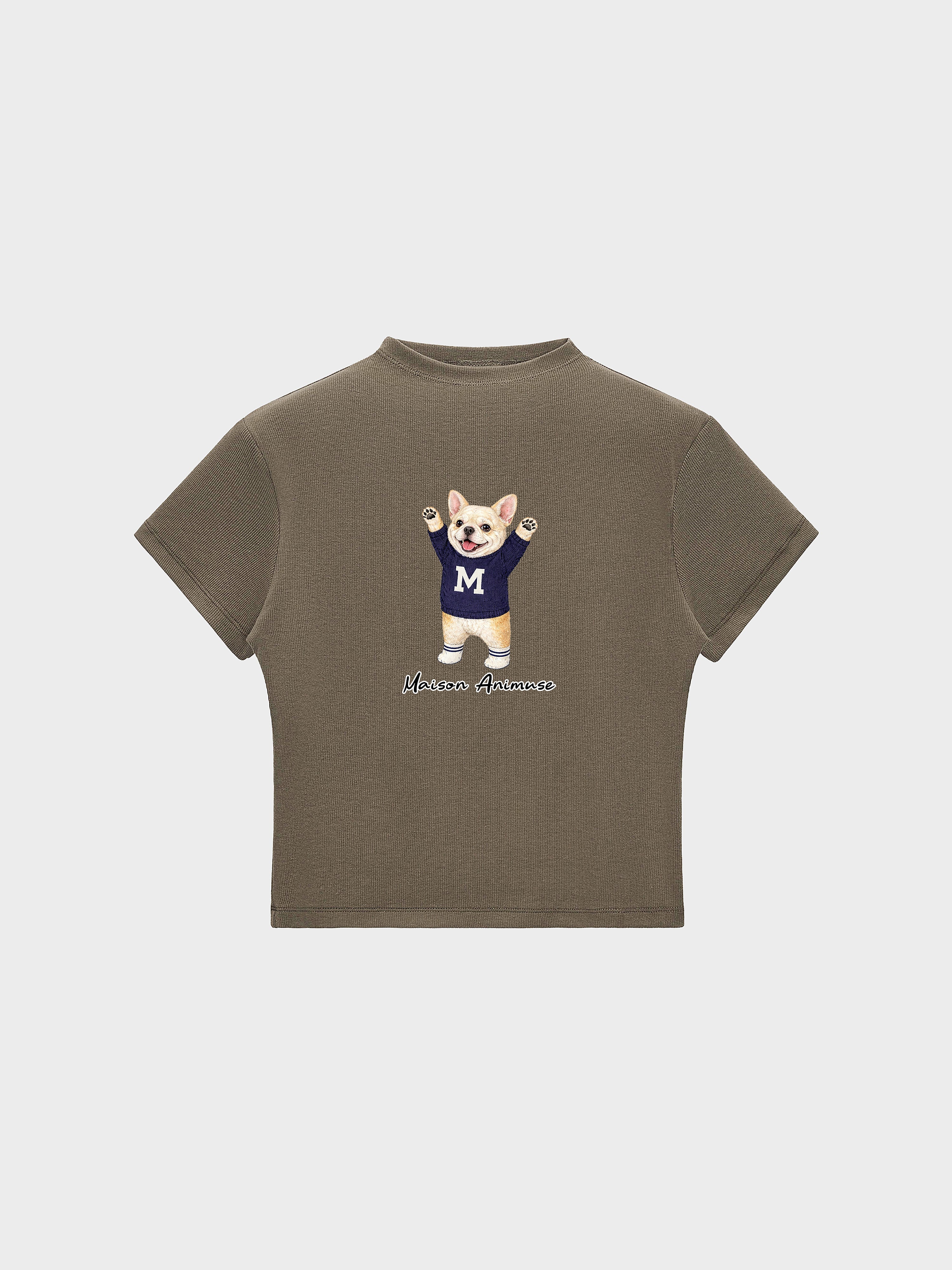 Womens Slim Fit Mid Neck T-Shirt - Cream French Bulldog