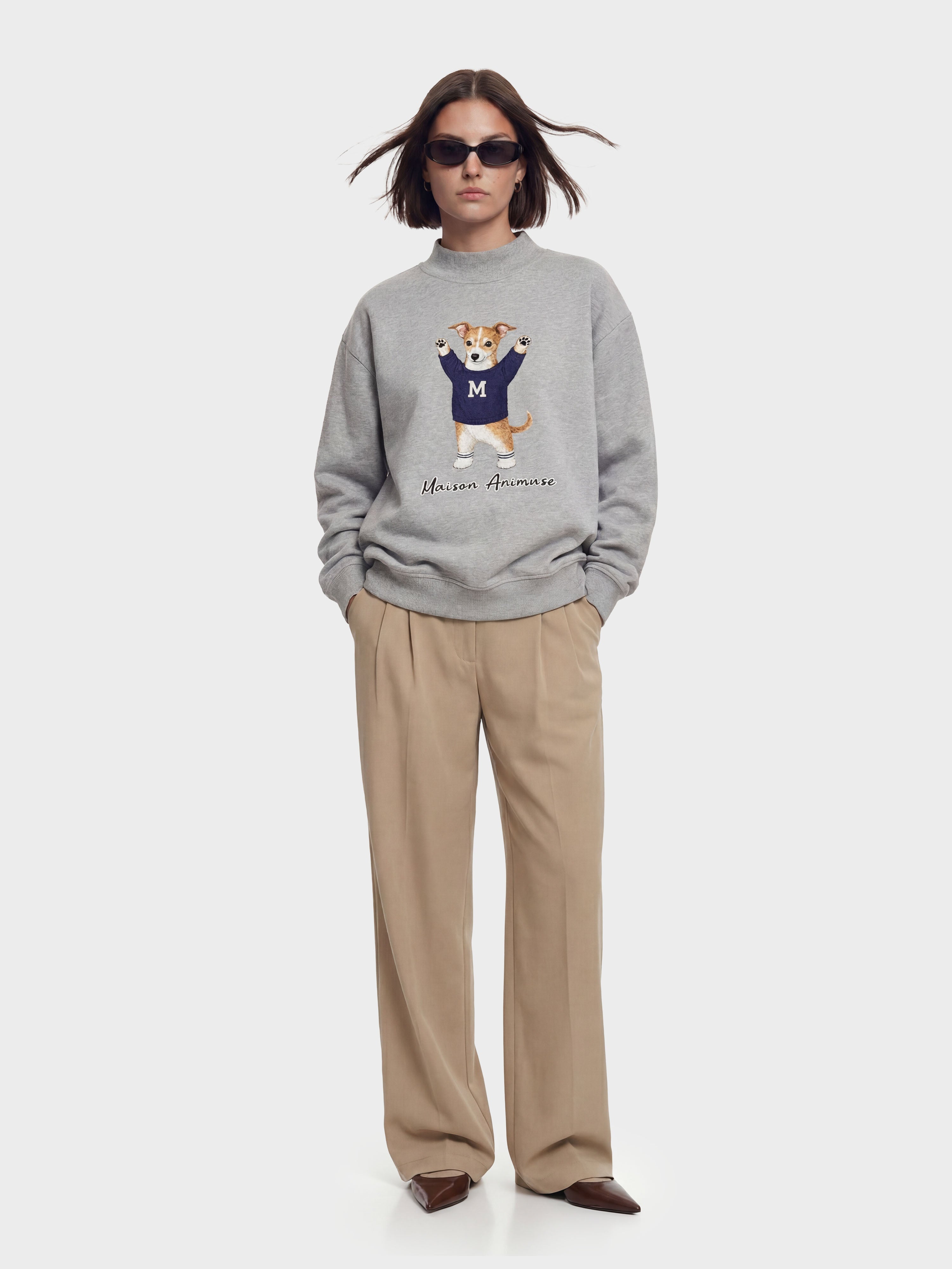 Fleece Mid-Neck Sweatshirt - Sable and White Italian Greyhound