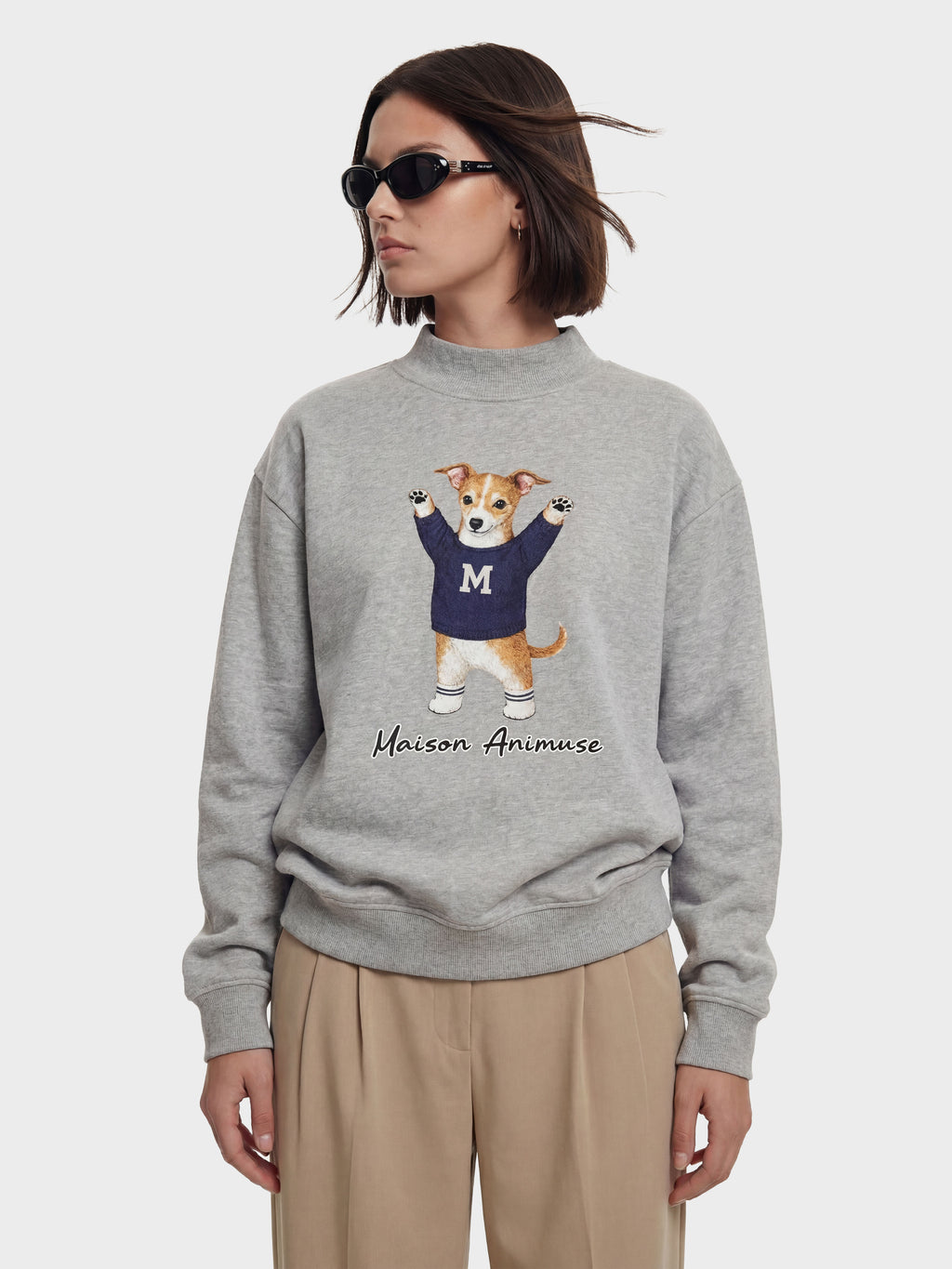 Fleece Mid-Neck Sweatshirt - Sable and White Italian Greyhound