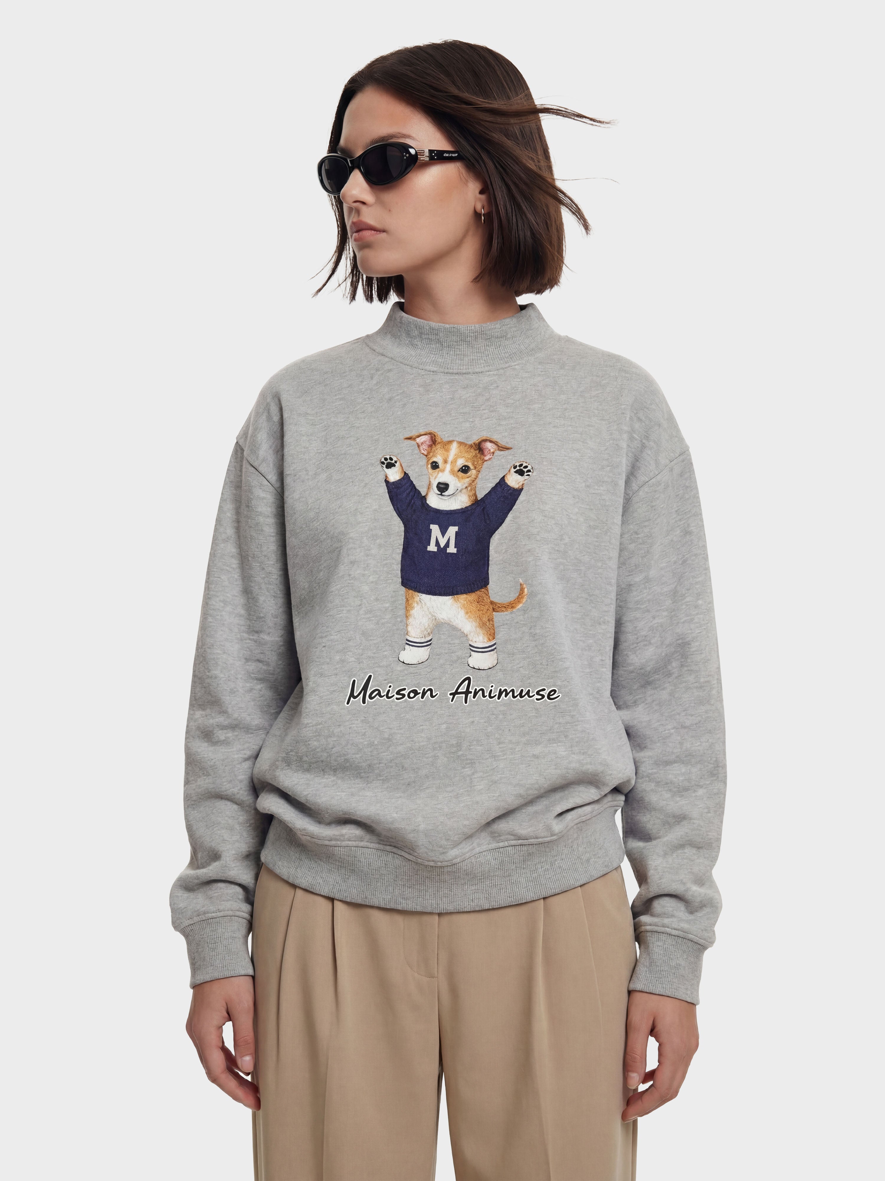 Fleece Mid-Neck Sweatshirt - Sable and White Italian Greyhound