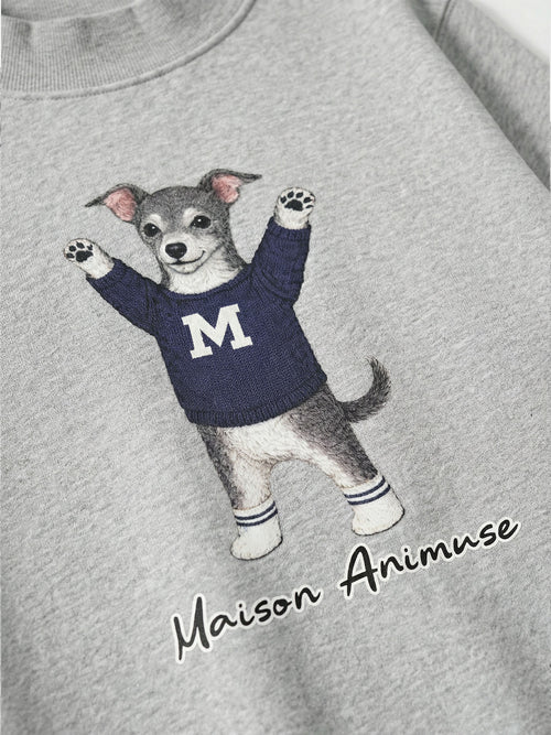 Fleece Mid-Neck Sweatshirt - Blue and White Italian Greyhound