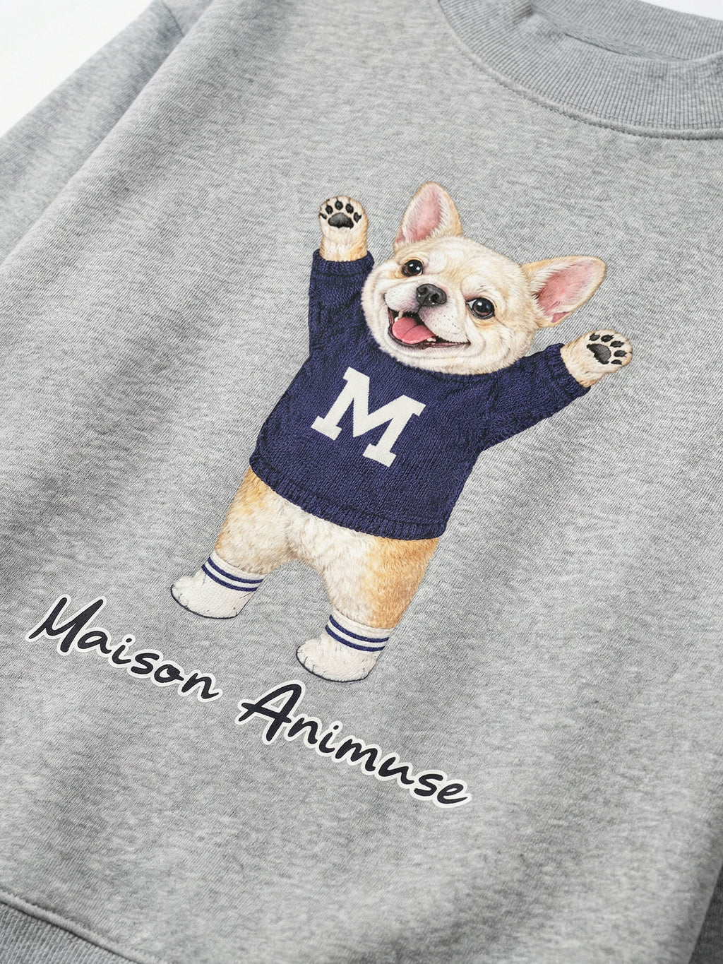 Fleece Mid-Neck Sweatshirt - Cream French Bulldog